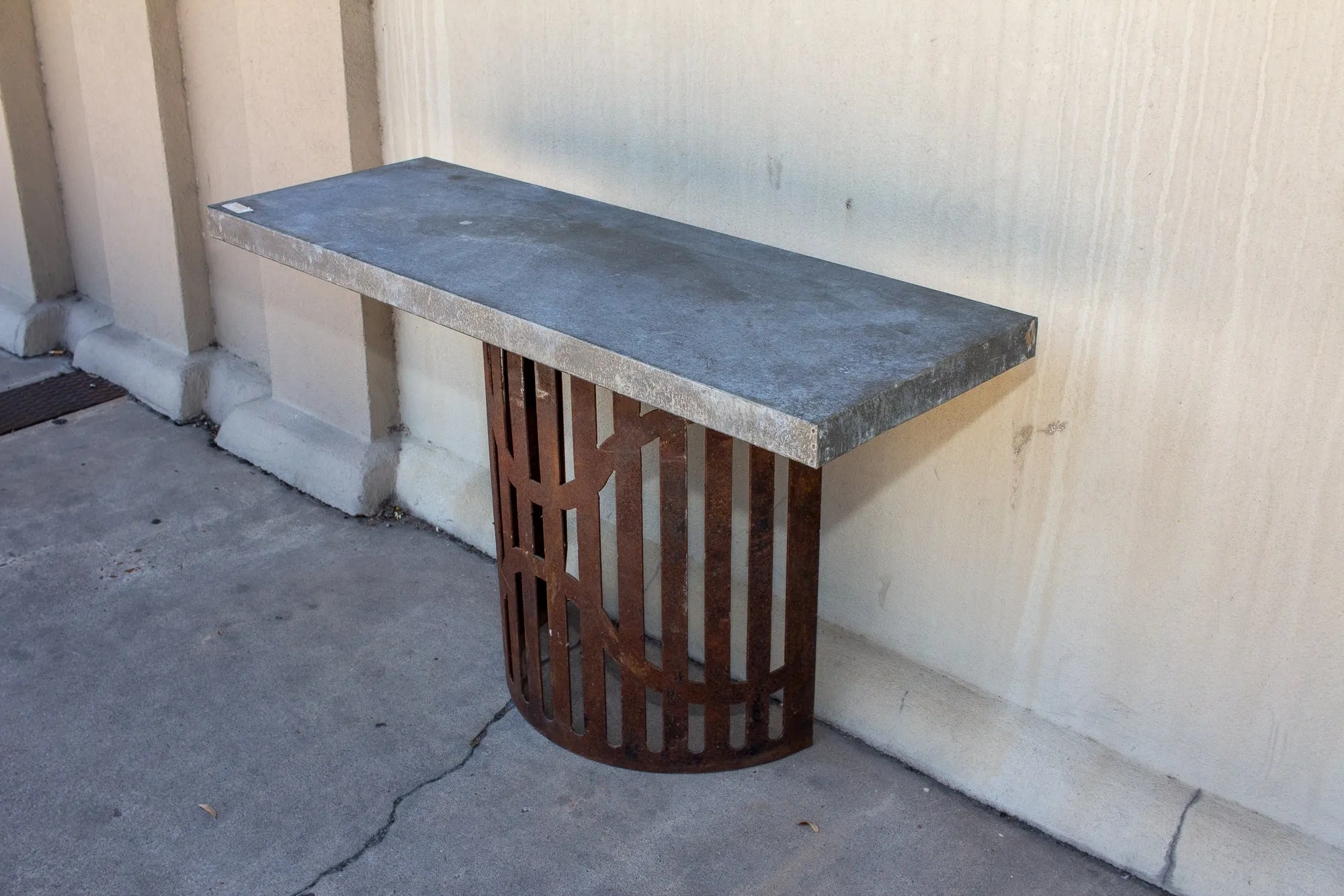 Industrial Zinc Console on Repurposed Iron Base (Pair available)