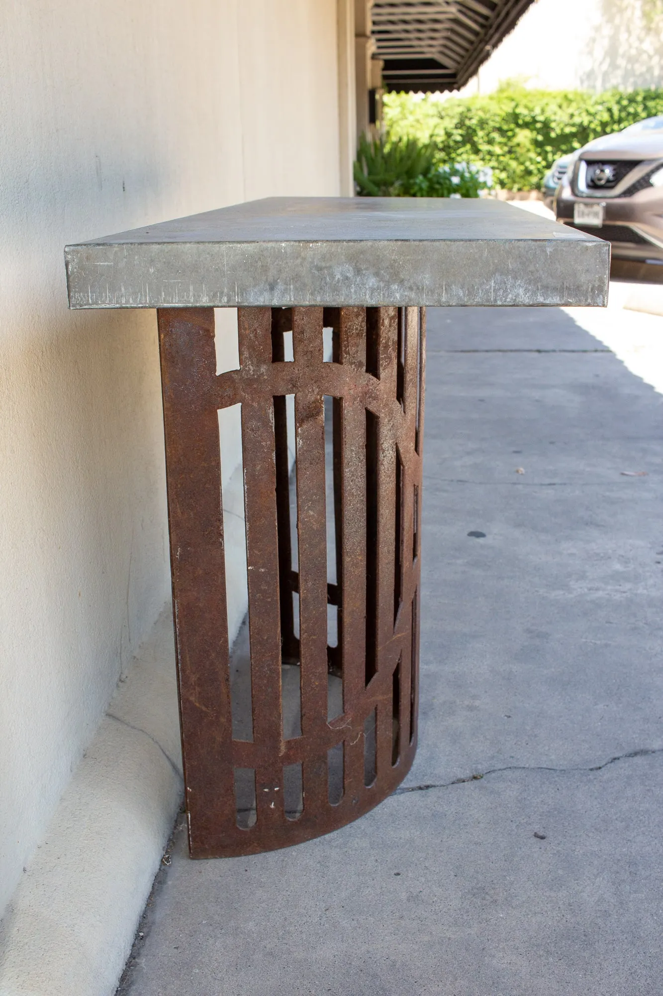 Industrial Zinc Console on Repurposed Iron Base (Pair available)