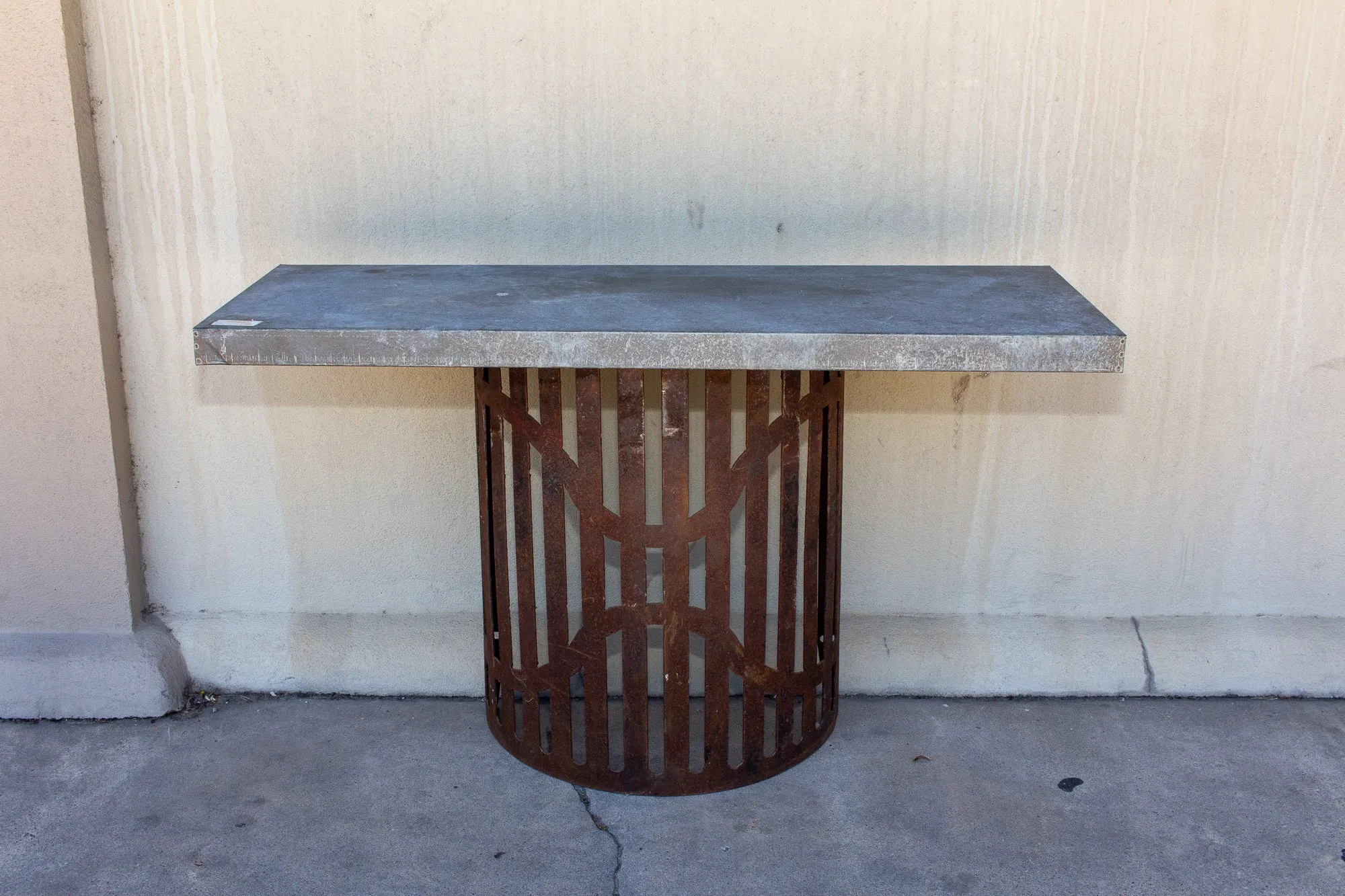 Industrial Zinc Console on Repurposed Iron Base (Pair available)
