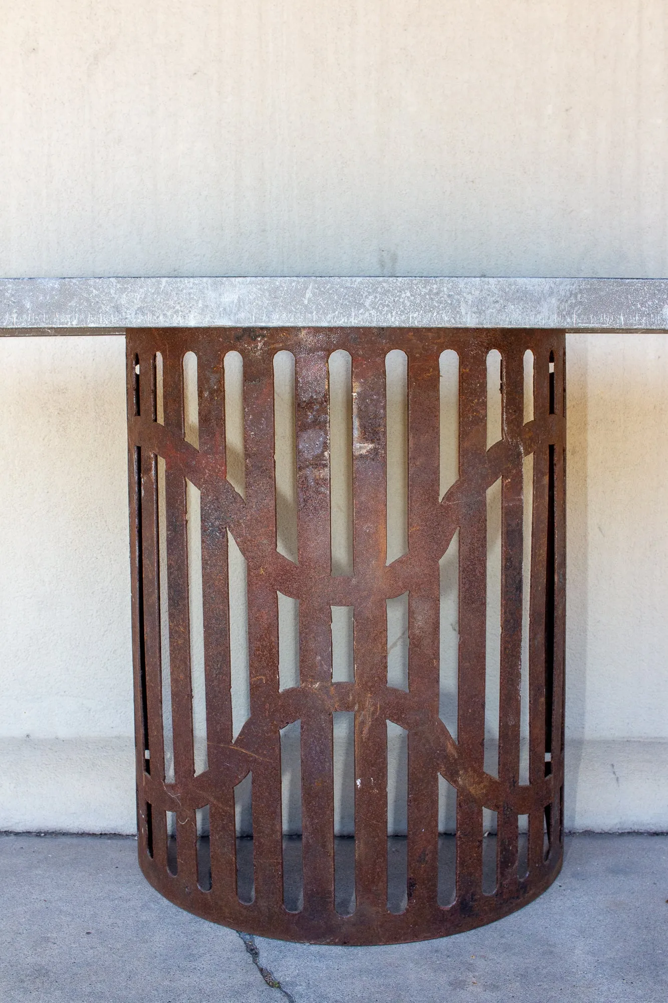 Industrial Zinc Console on Repurposed Iron Base (Pair available)