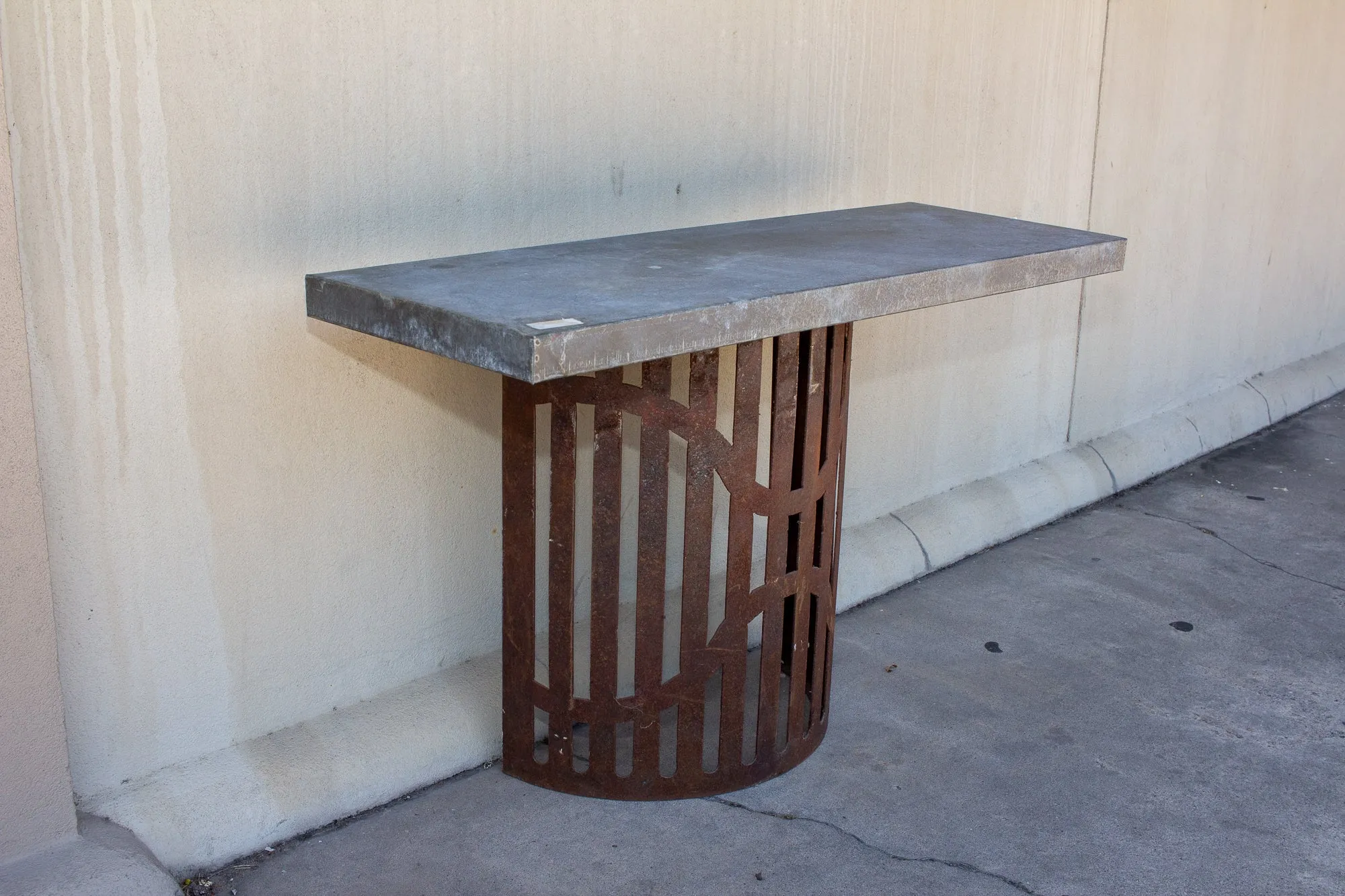 Industrial Zinc Console on Repurposed Iron Base (Pair available)