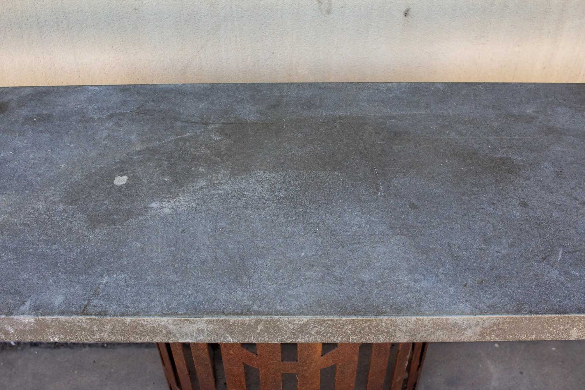 Industrial Zinc Console on Repurposed Iron Base (Pair available)