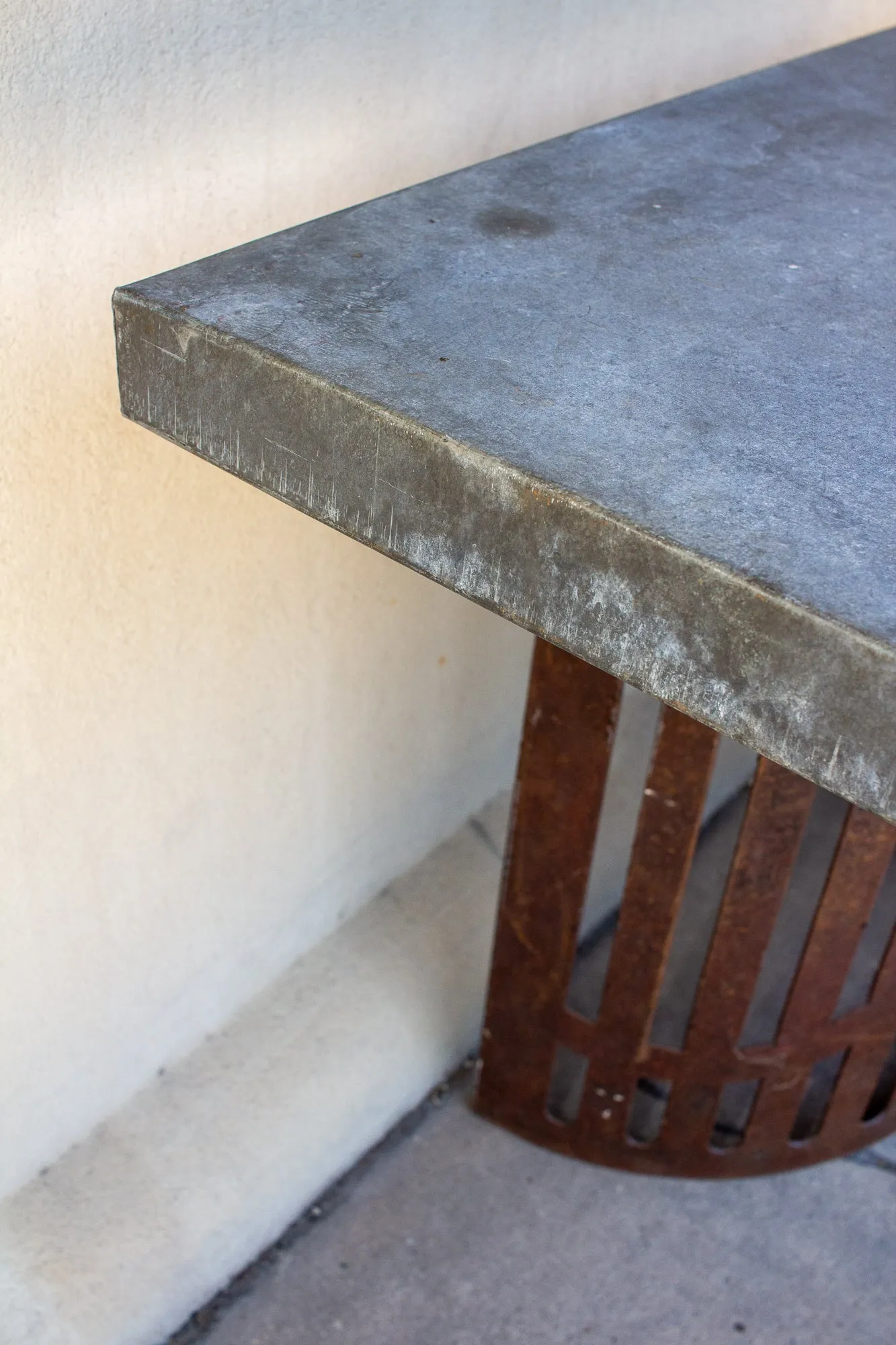 Industrial Zinc Console on Repurposed Iron Base (Pair available)
