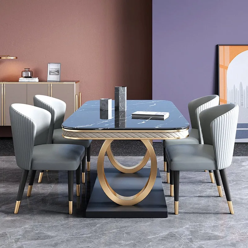 Italian Stainless Steel Wedding Dinning Tables Sets Luxury 6 chairs Modern Marble Dining Table Set