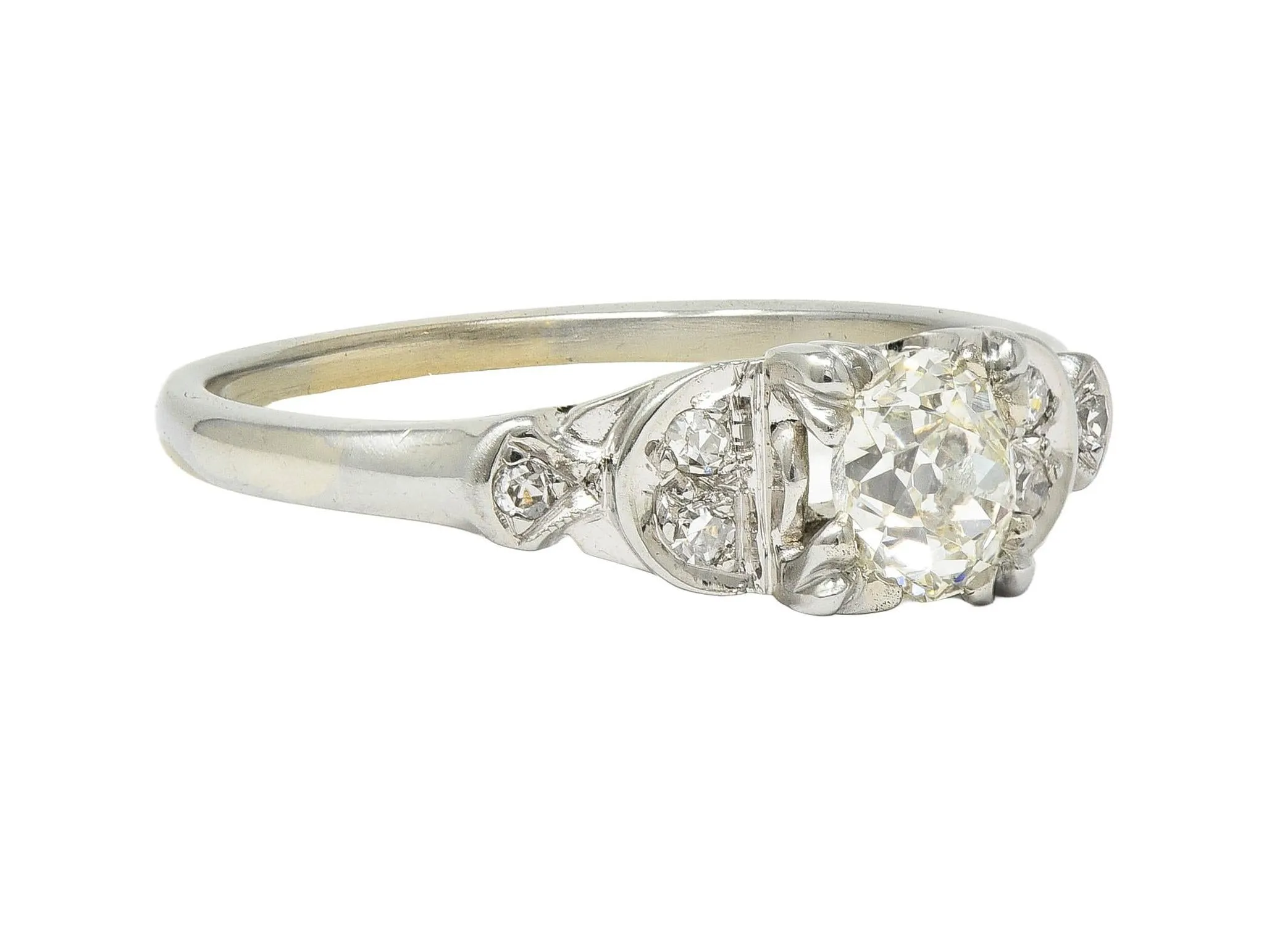 Jabel Art Deco 0.64 CTW Old Mine Cut Diamond 18 Karat White Gold Crescent Engagement Ring