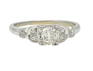 Jabel Art Deco 0.64 CTW Old Mine Cut Diamond 18 Karat White Gold Crescent Engagement Ring