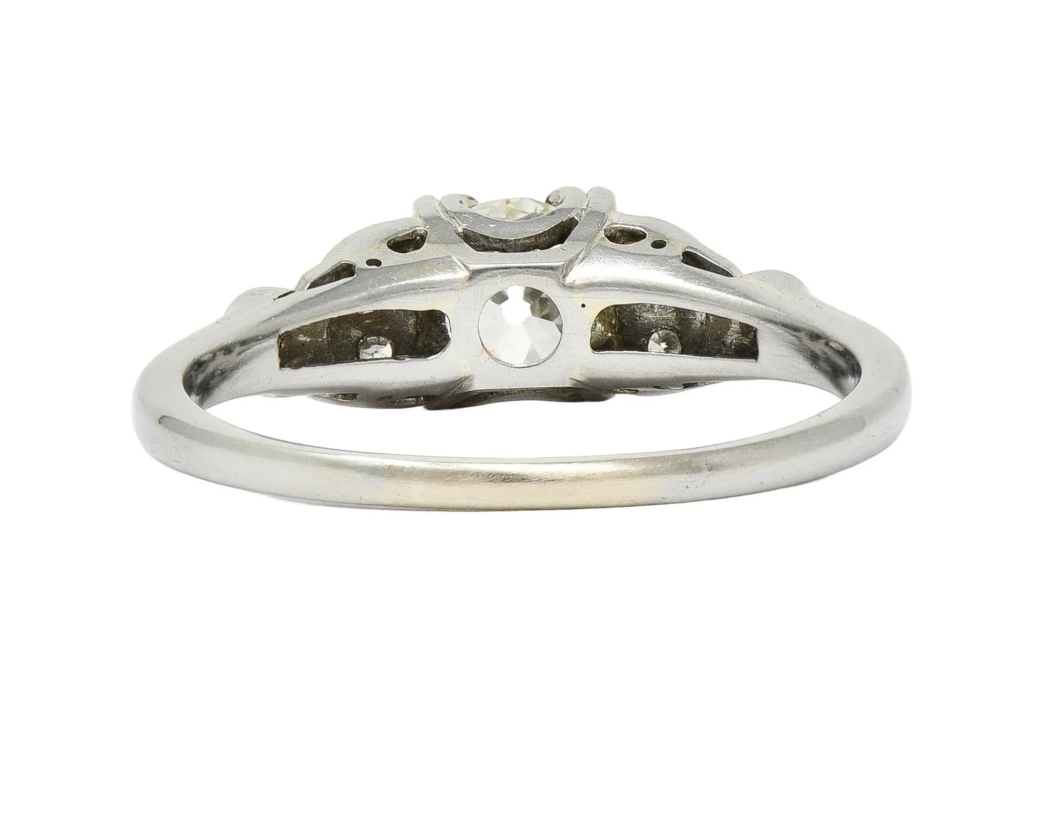 Jabel Art Deco 0.64 CTW Old Mine Cut Diamond 18 Karat White Gold Crescent Engagement Ring