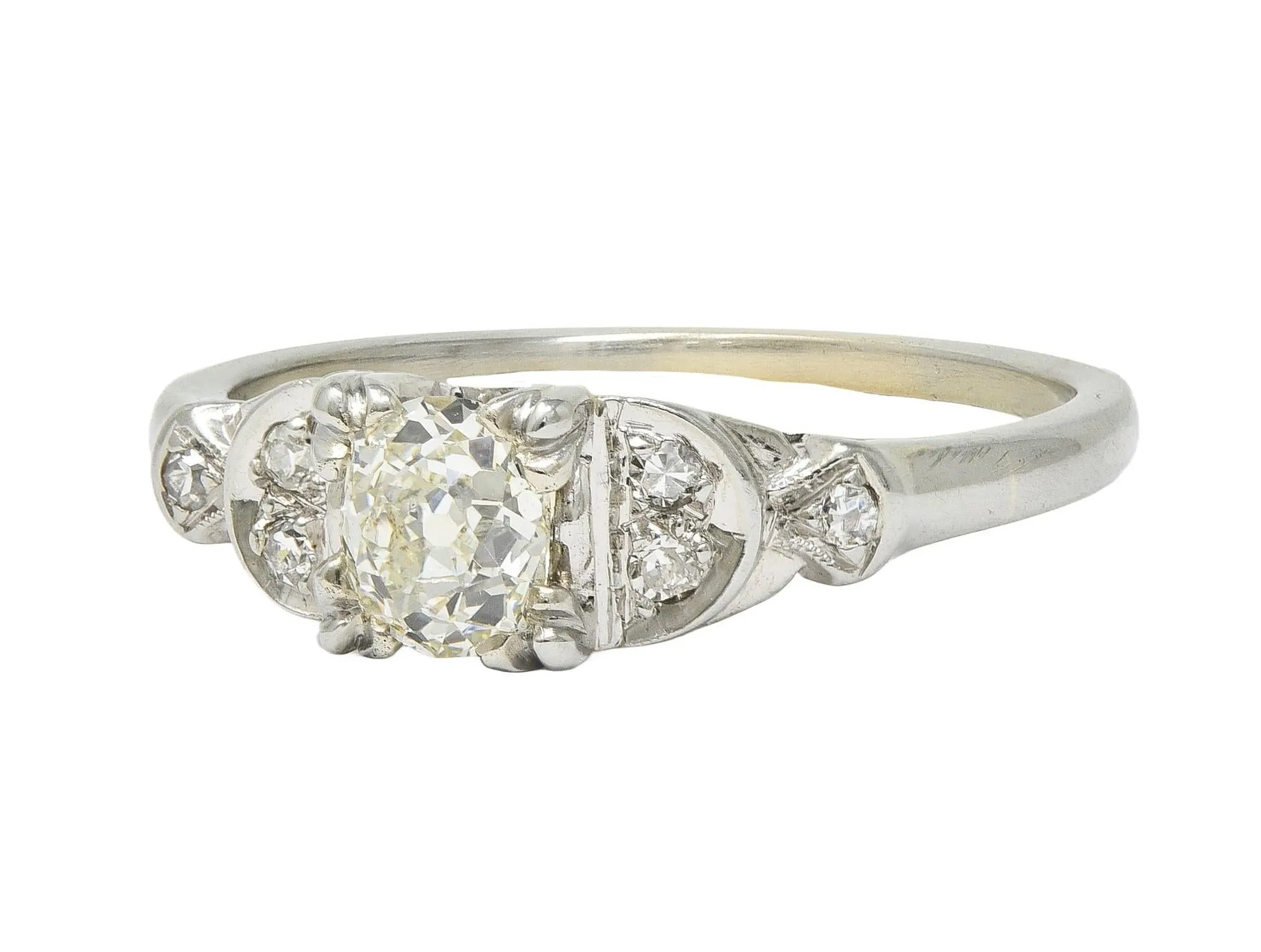 Jabel Art Deco 0.64 CTW Old Mine Cut Diamond 18 Karat White Gold Crescent Engagement Ring