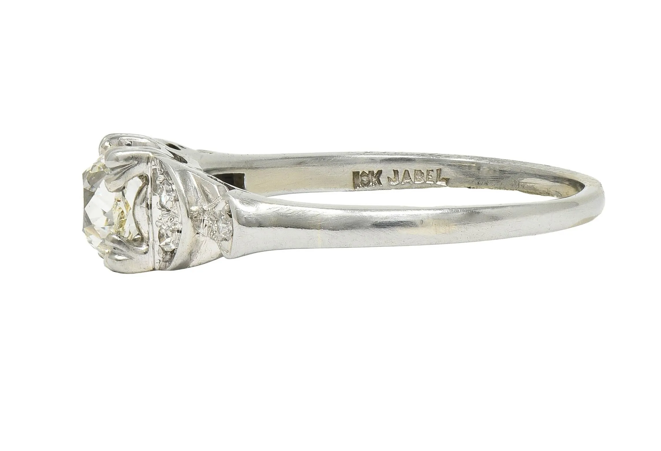 Jabel Art Deco 0.64 CTW Old Mine Cut Diamond 18 Karat White Gold Crescent Engagement Ring