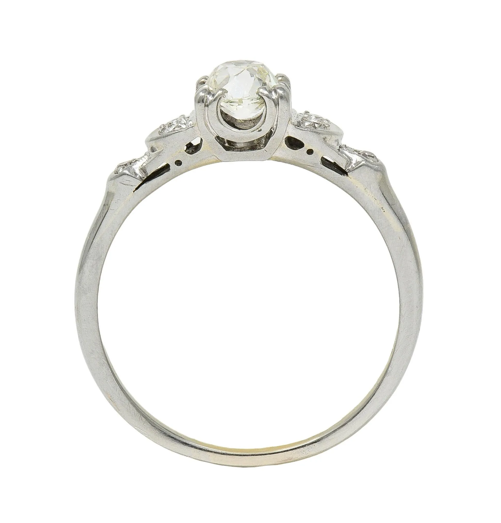 Jabel Art Deco 0.64 CTW Old Mine Cut Diamond 18 Karat White Gold Crescent Engagement Ring