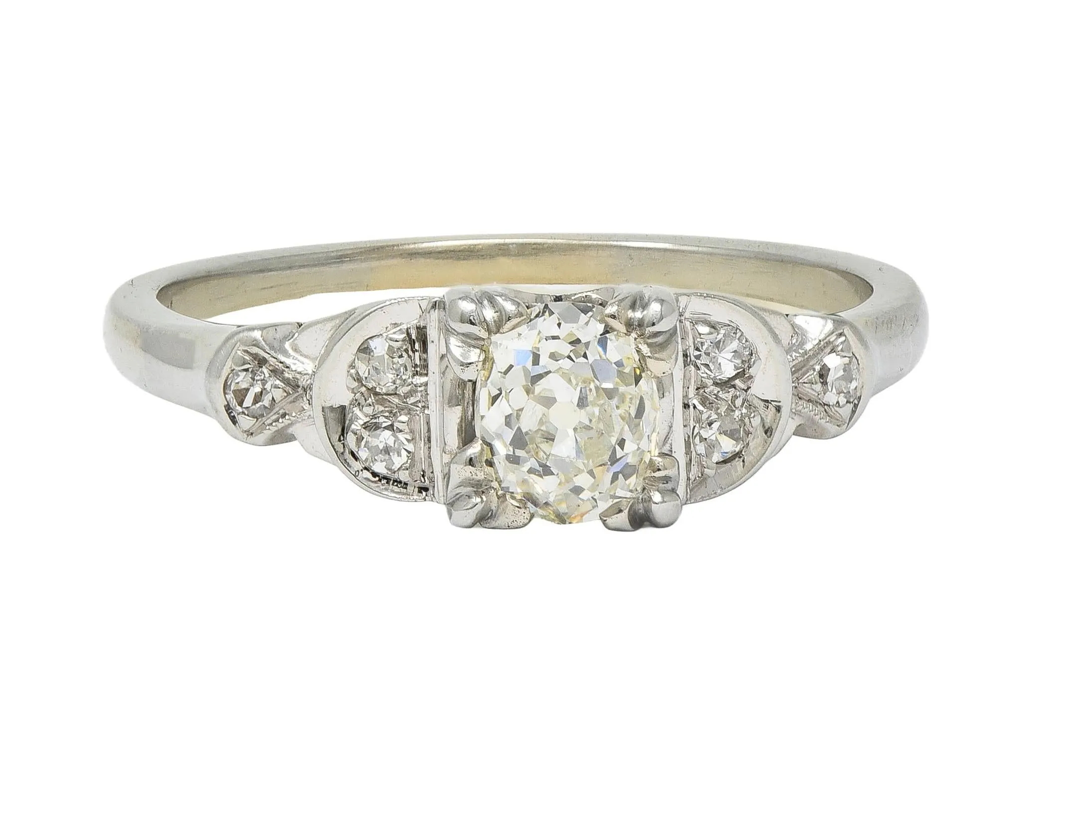 Jabel Art Deco 0.64 CTW Old Mine Cut Diamond 18 Karat White Gold Crescent Engagement Ring