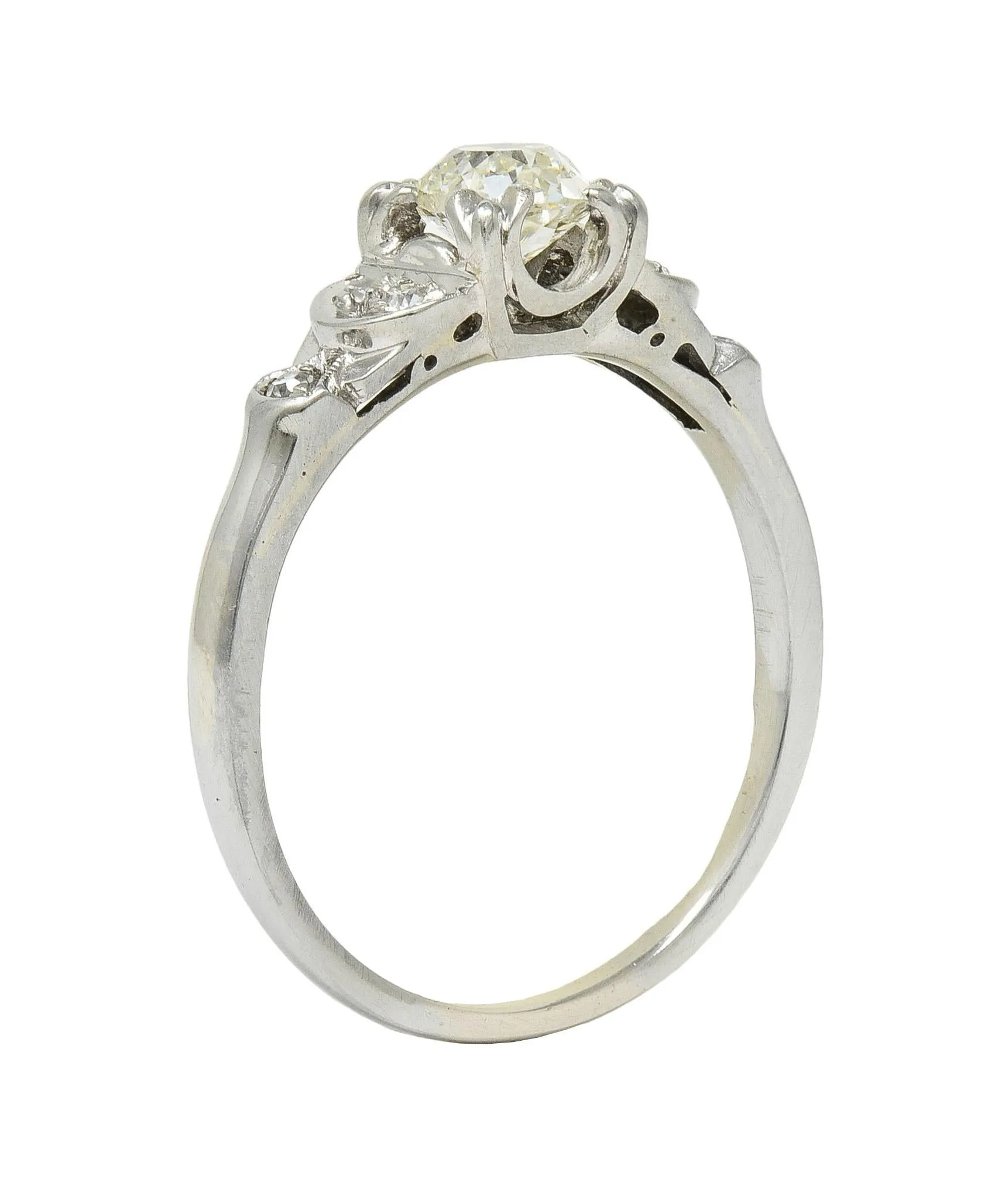 Jabel Art Deco 0.64 CTW Old Mine Cut Diamond 18 Karat White Gold Crescent Engagement Ring