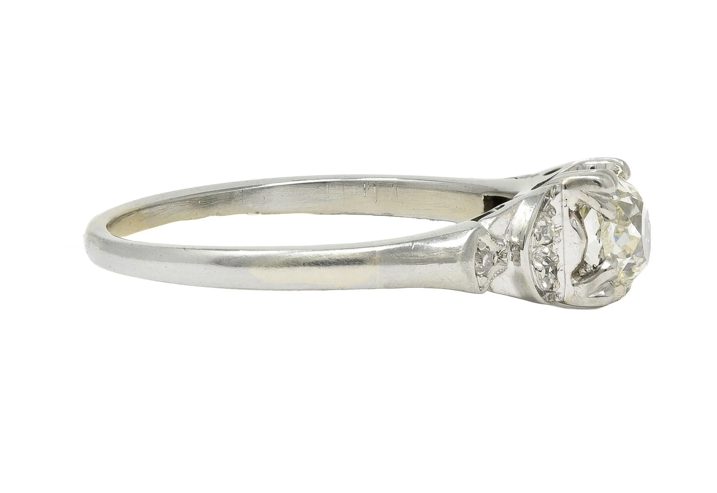 Jabel Art Deco 0.64 CTW Old Mine Cut Diamond 18 Karat White Gold Crescent Engagement Ring