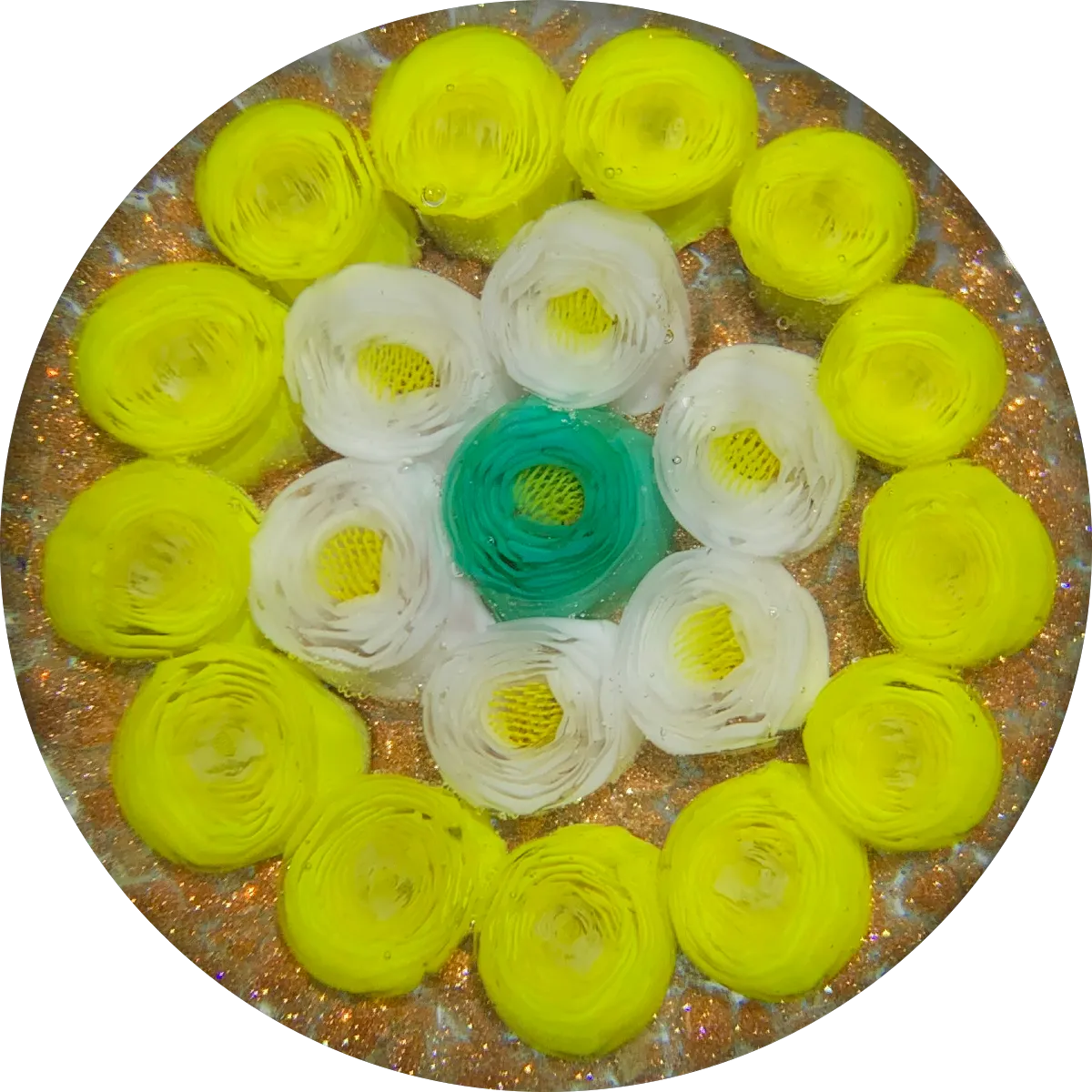 James Hart Concentric Clichy Style Millefiori Roses on Aventurine Ground