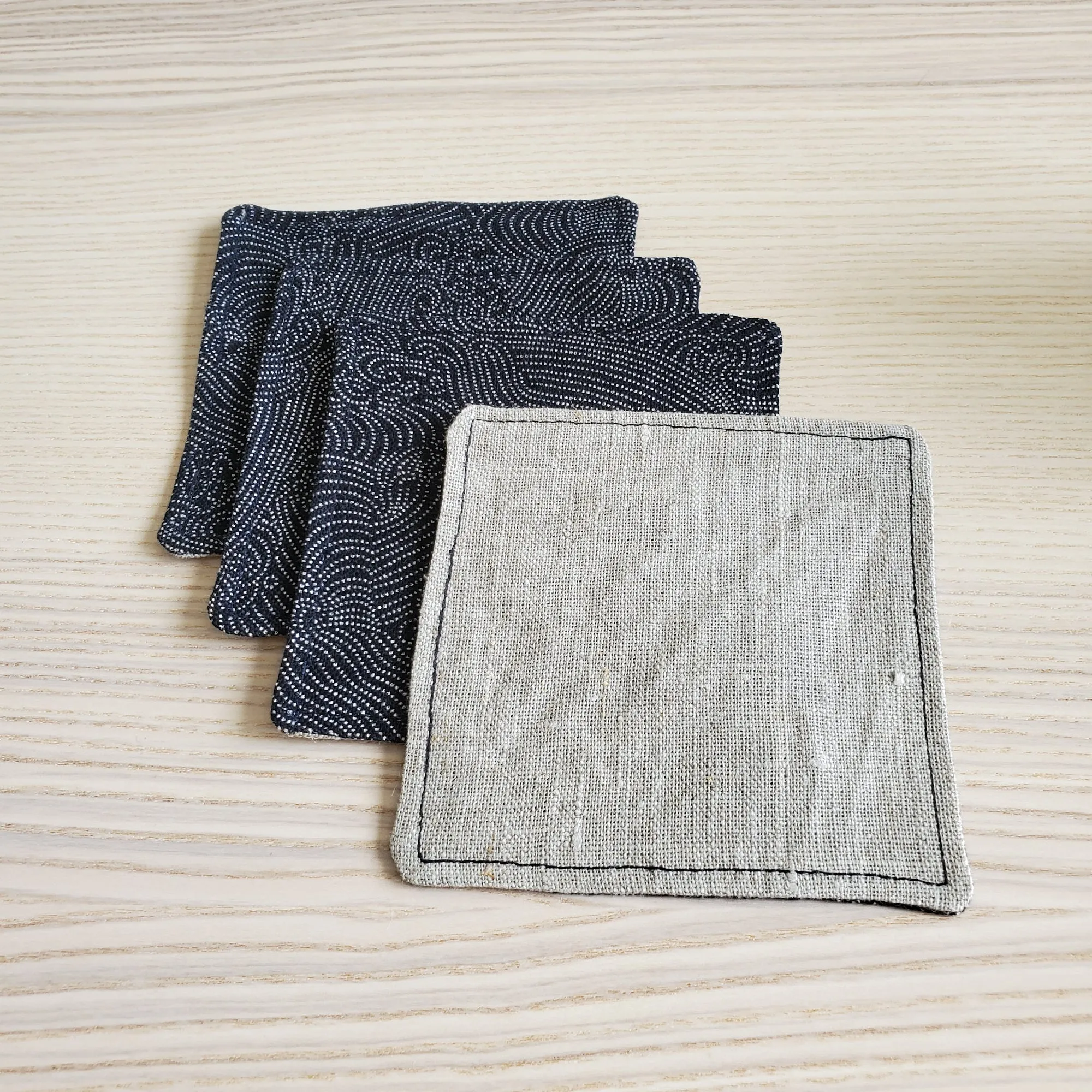 Japanese Cloth Coasters in Dotted Waves Indigo