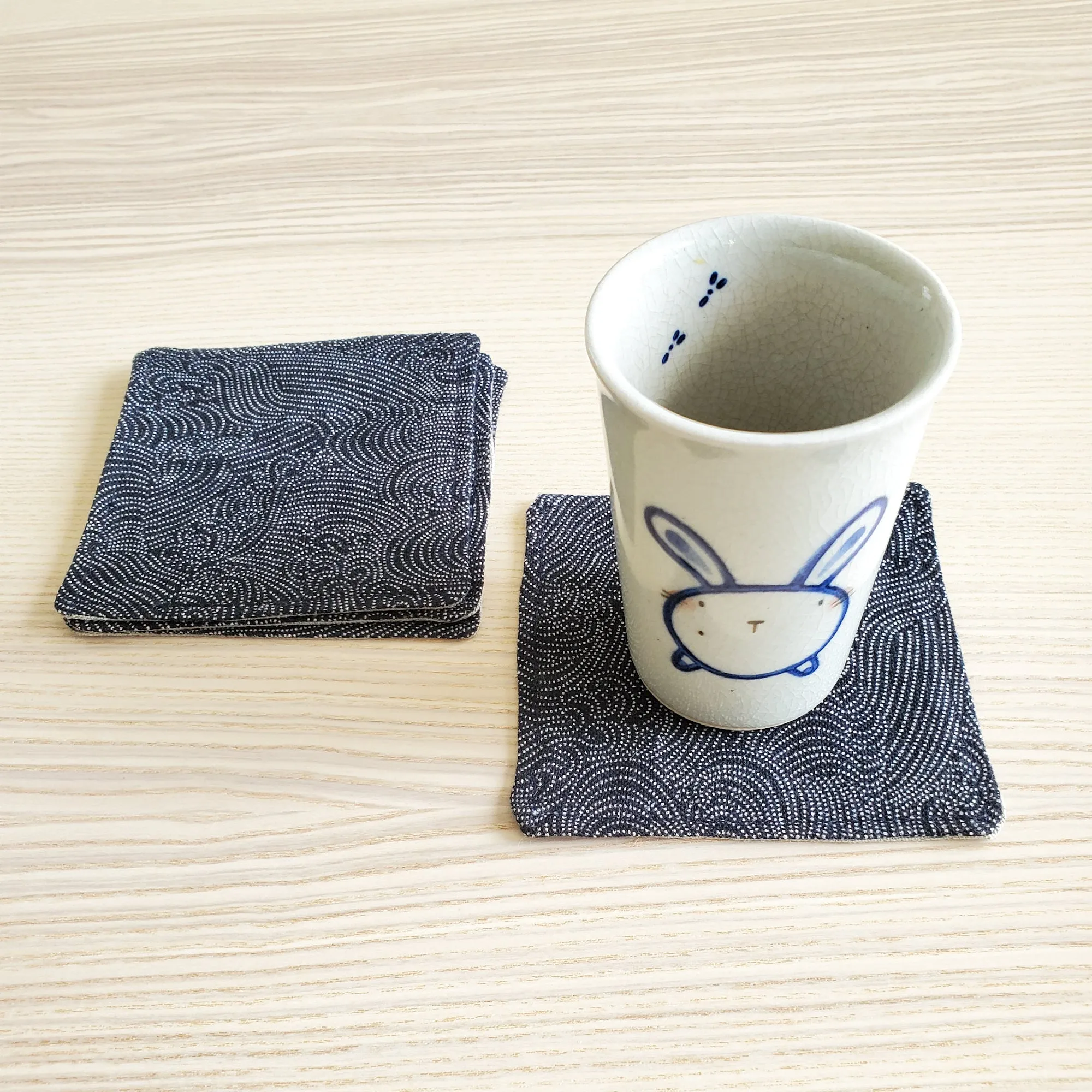 Japanese Cloth Coasters in Dotted Waves Indigo