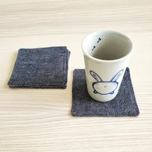 Japanese Cloth Coasters in Dotted Waves Indigo
