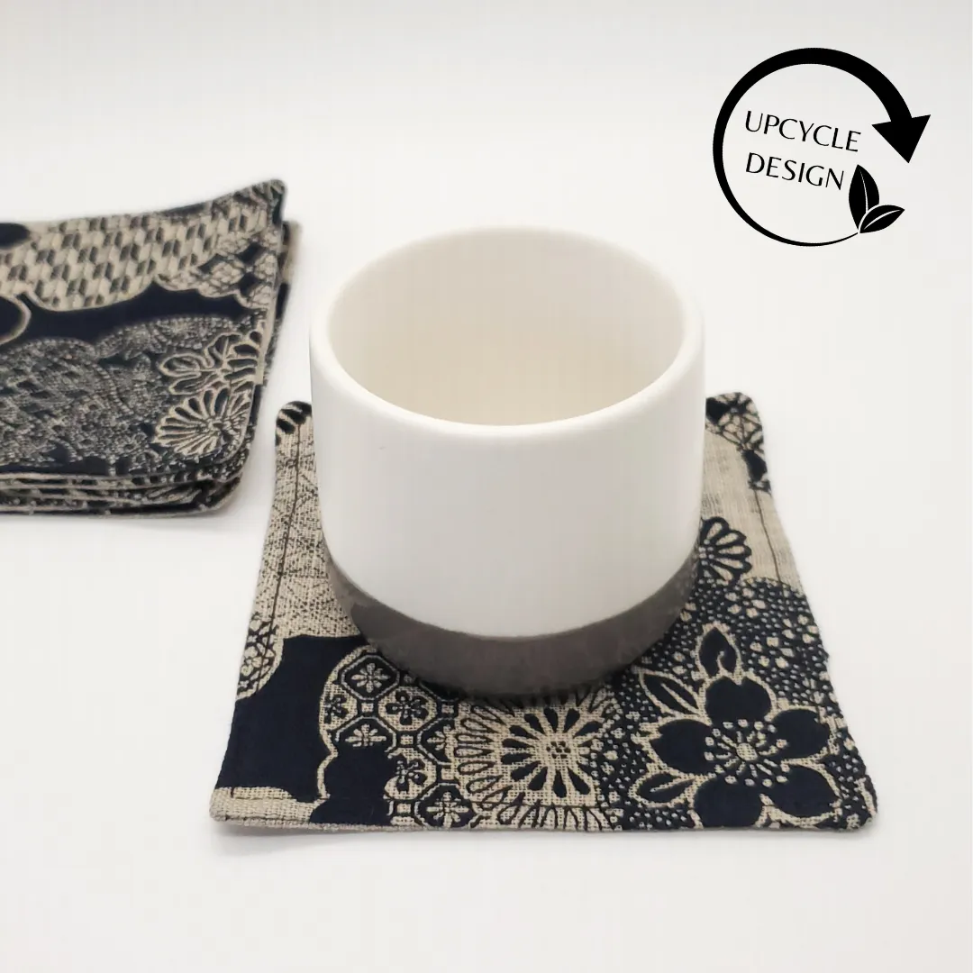 Japanese Cloth Coasters in Indigo Floral Blossom