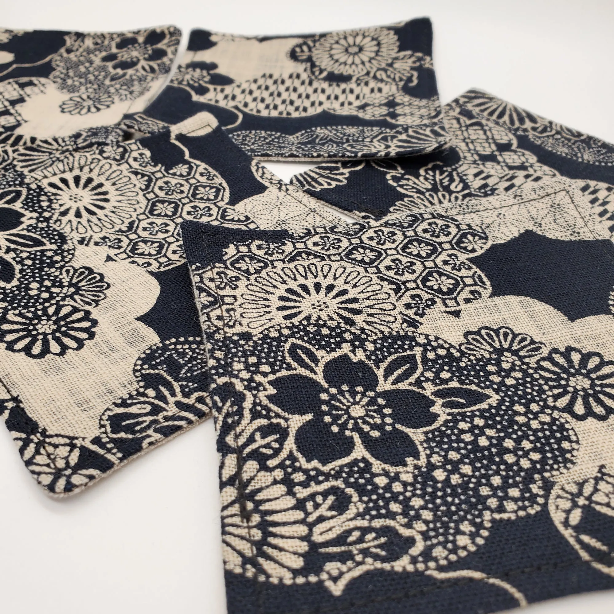 Japanese Cloth Coasters in Indigo Floral Blossom