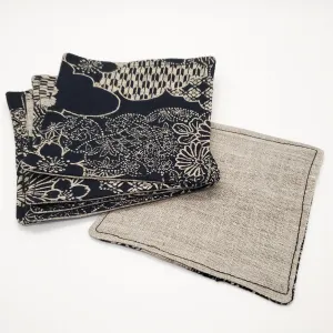 Japanese Cloth Coasters in Indigo Floral Blossom