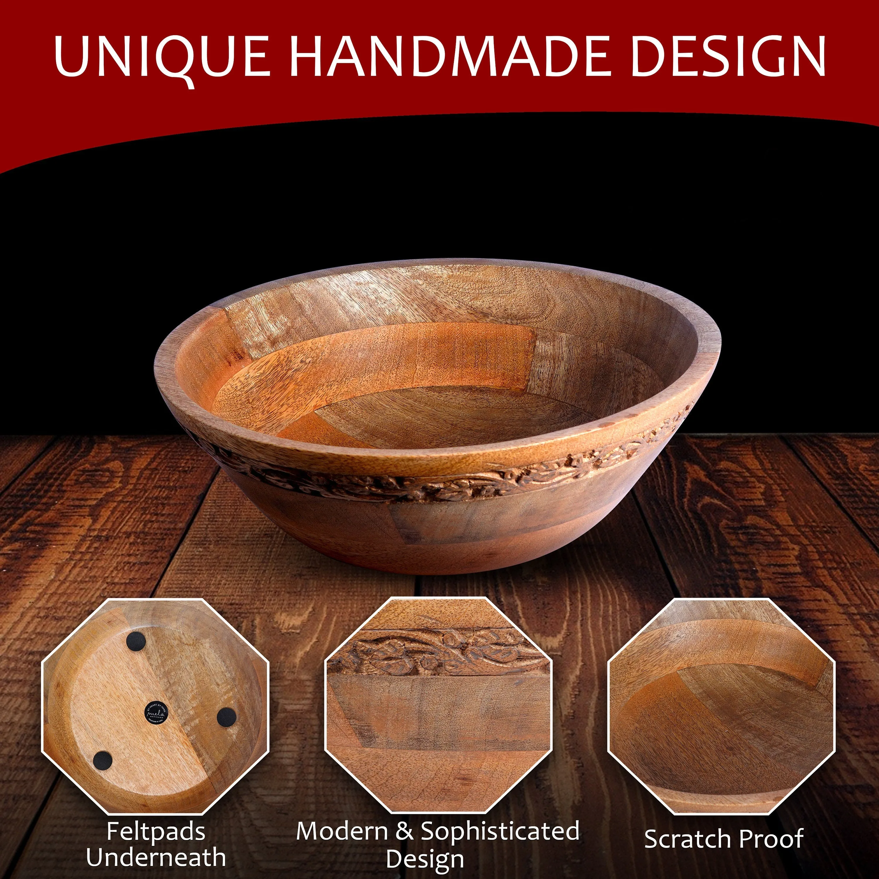 Jasmine Medium Burnt Wood Decorative Bowl - Large