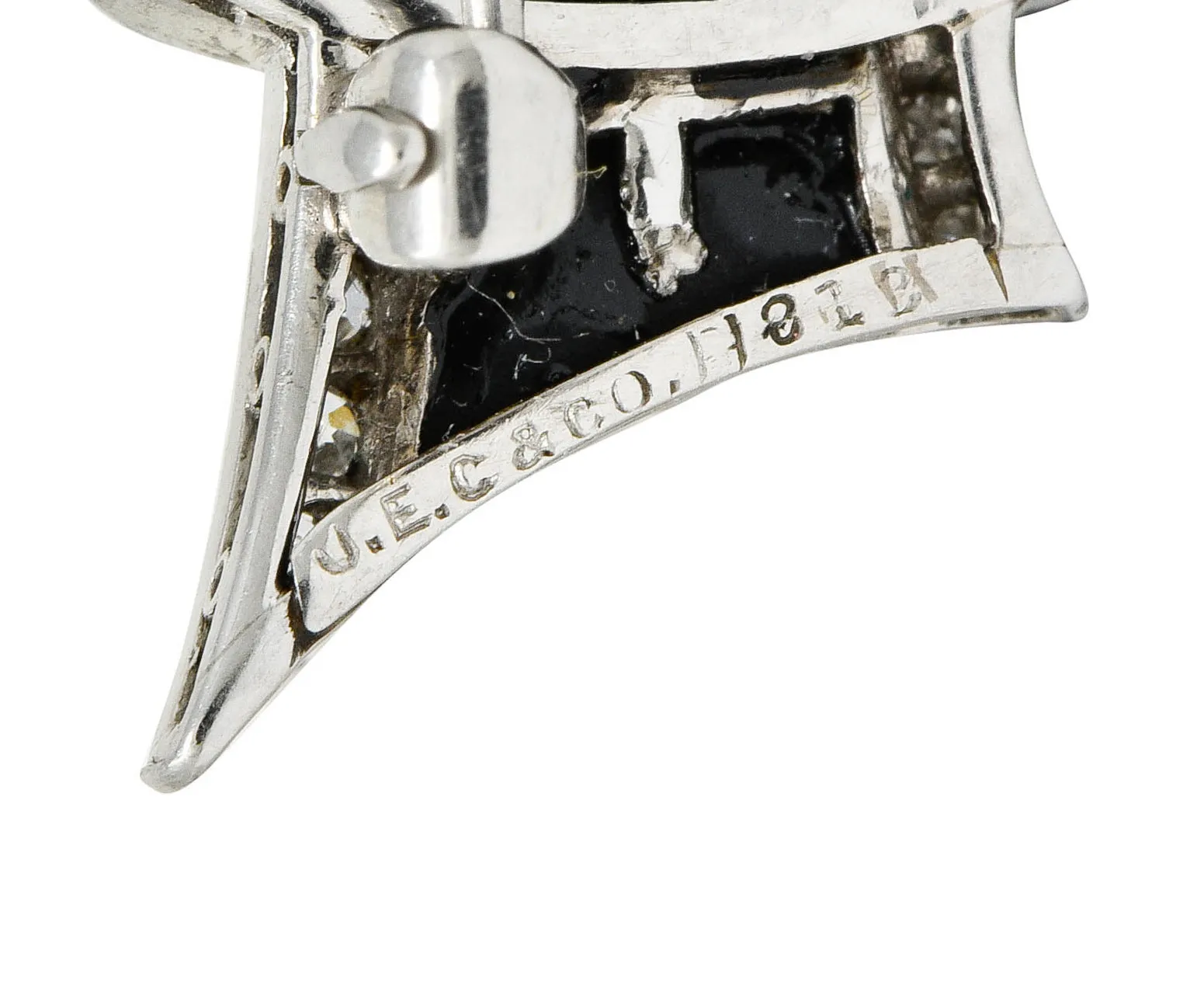 J.E. Caldwell Art Deco Diamond Onyx Platinum Bow Brooch