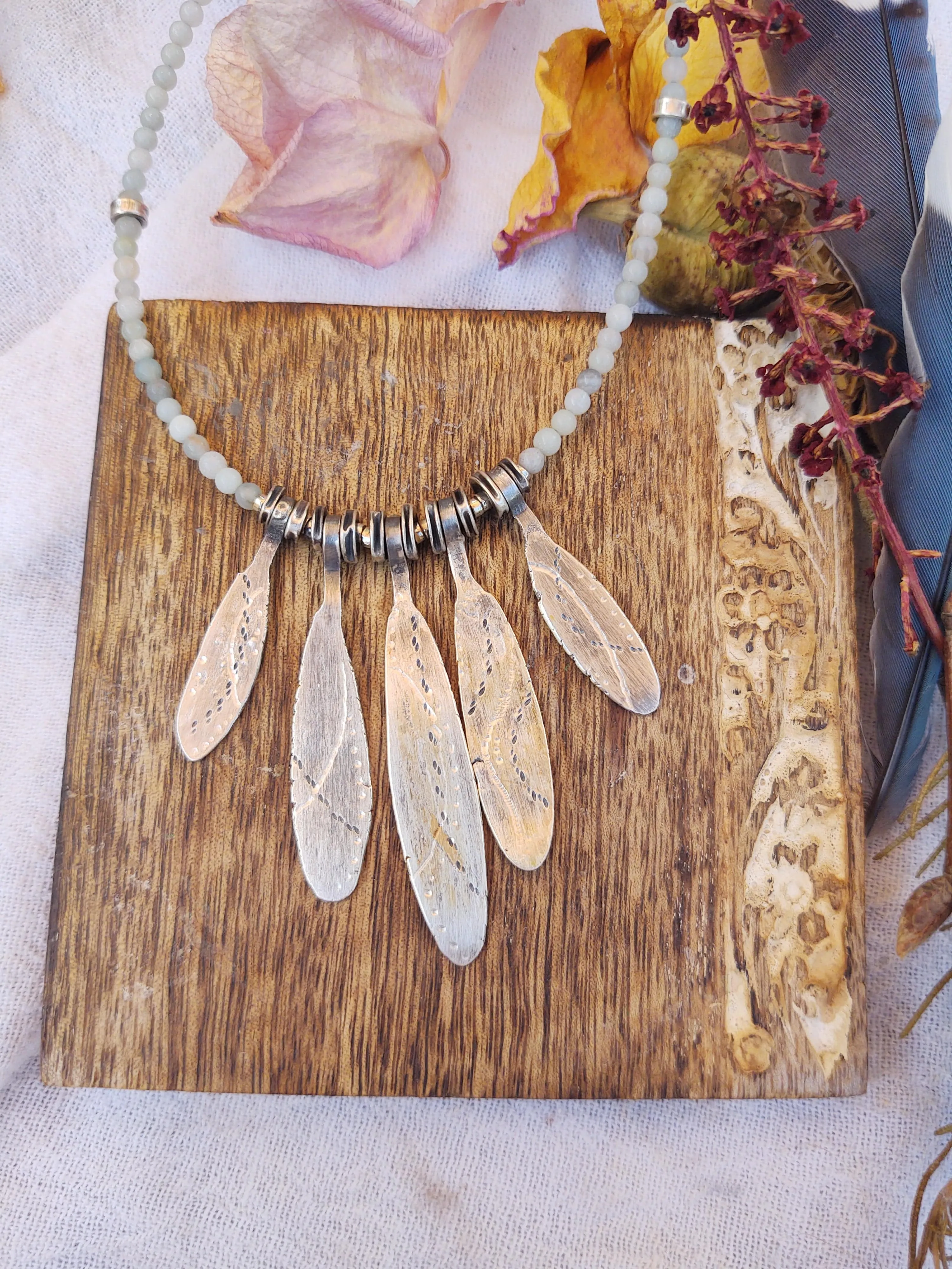 JULY BEADED ~ Powder Blue Petal Necklace