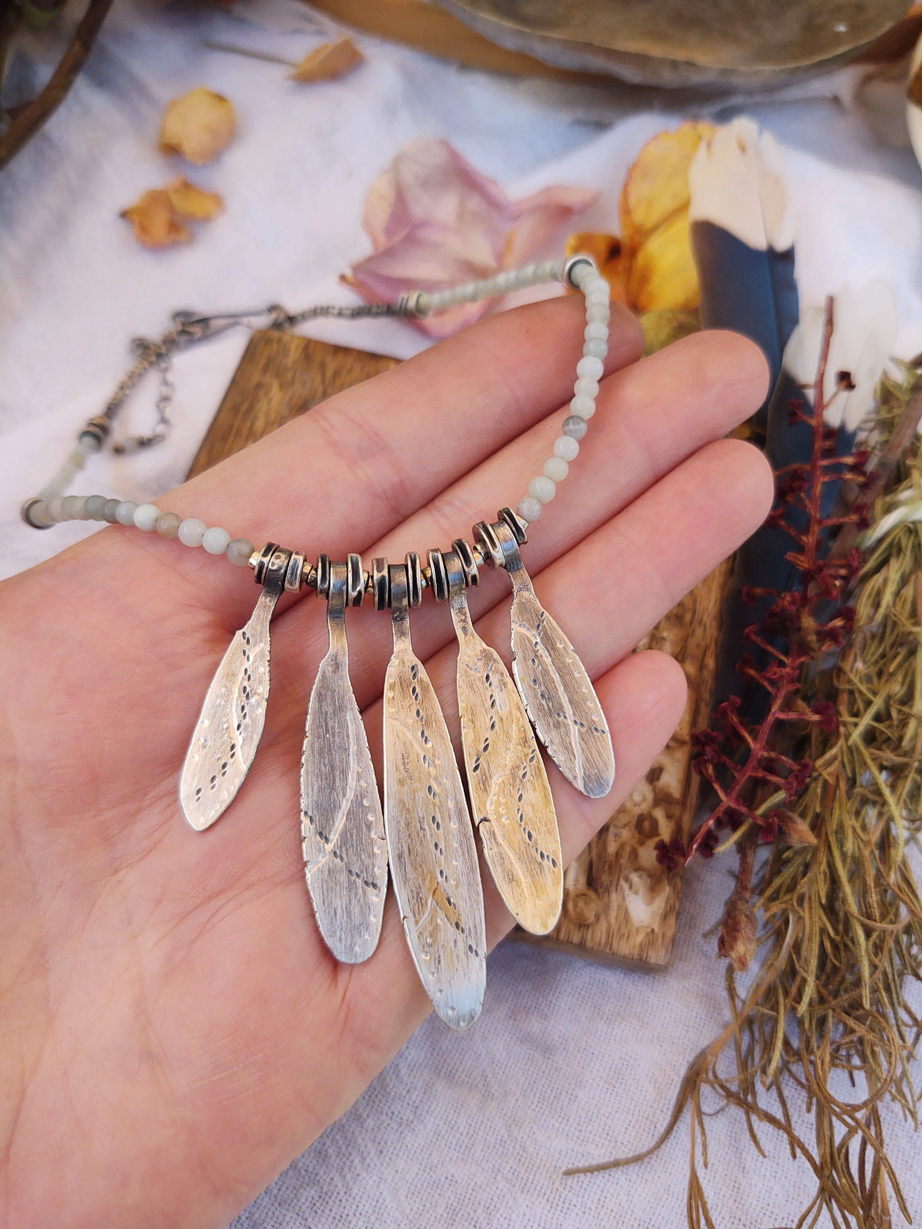 JULY BEADED ~ Powder Blue Petal Necklace