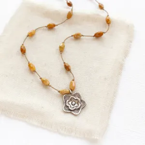 Knotted Yellow Feather Jasper Cactus Flower Necklace