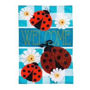 Ladybug Plaid Welcome House Linen Flag,13l9634