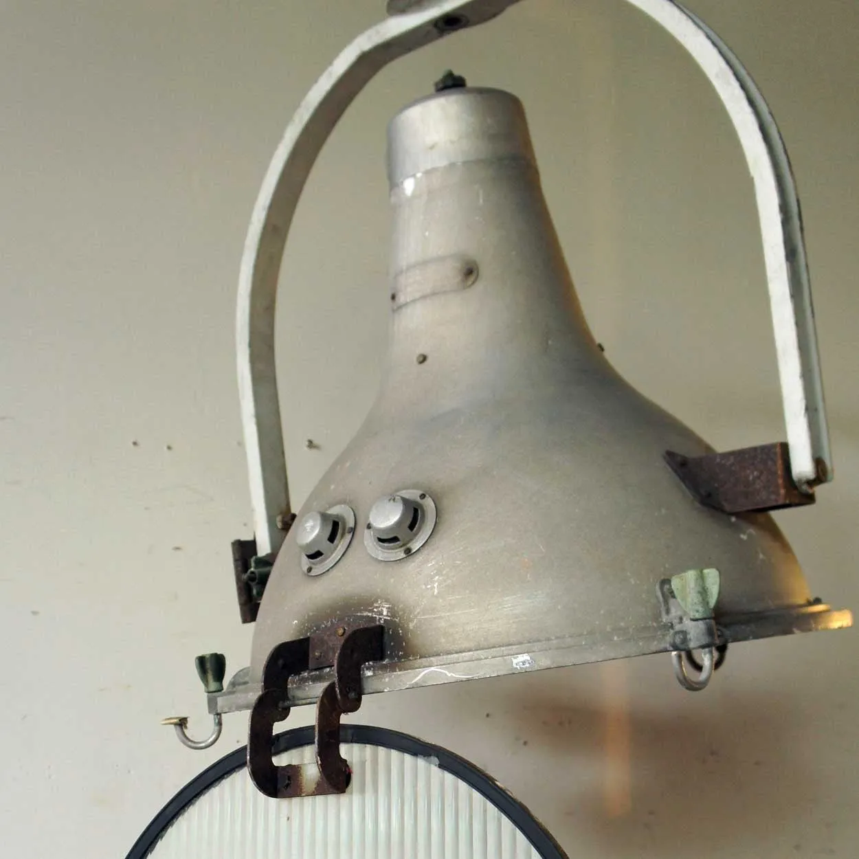 Large Italian Fidenza Vetraria Mid Century Industrial Armature Hanging Light