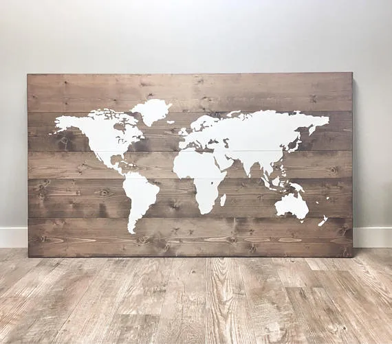 Large Rustic Wood World Map
