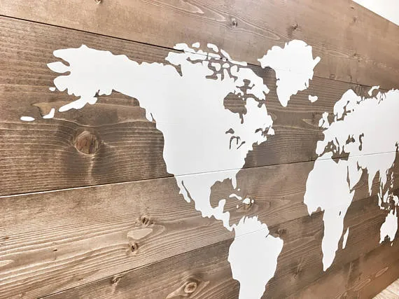 Large Rustic Wood World Map