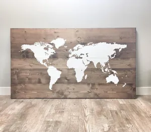 Large Rustic Wood World Map