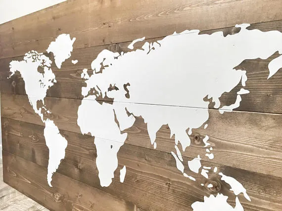 Large Rustic Wood World Map
