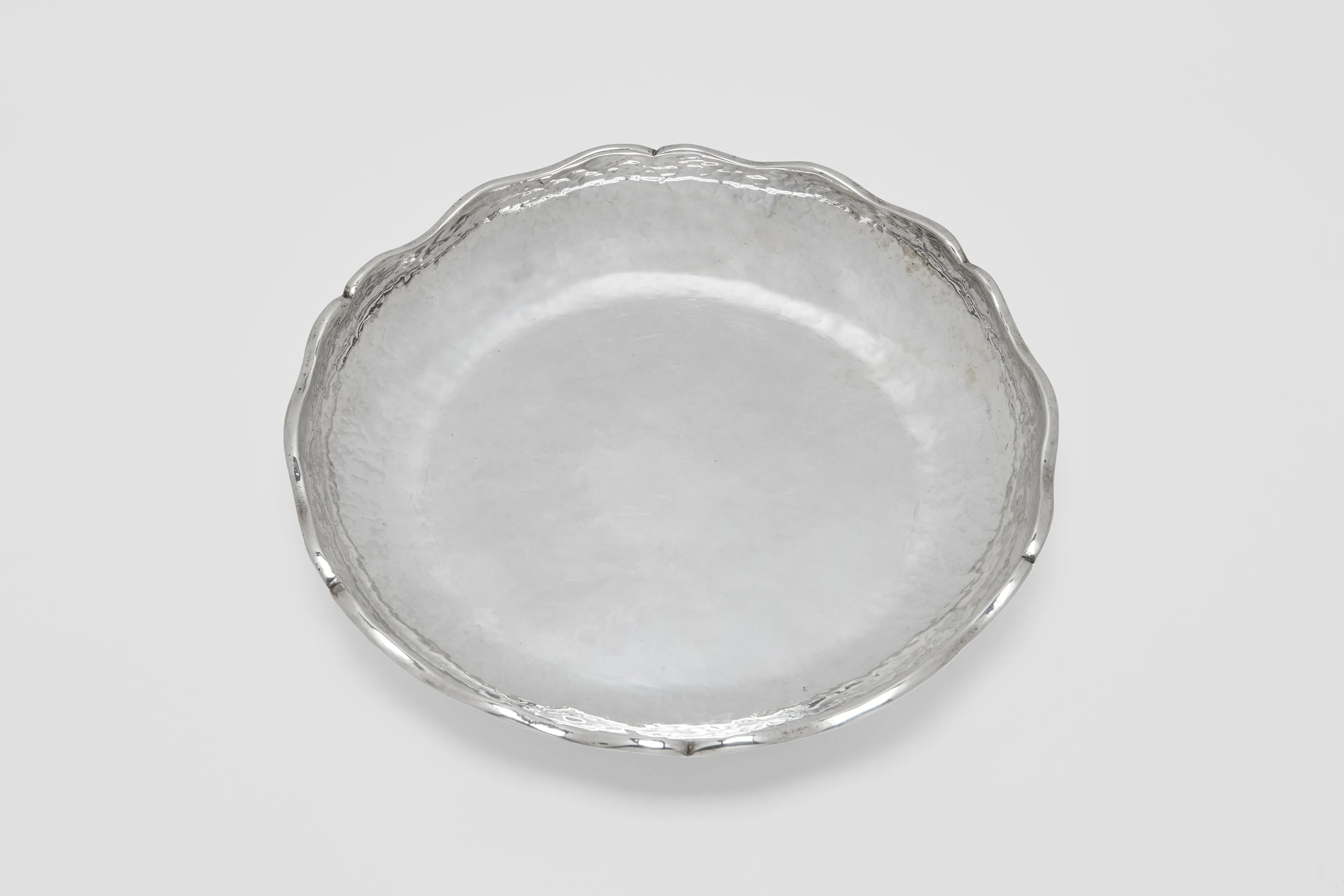 Large Sterling High Rim Hand Hammered Round Tray