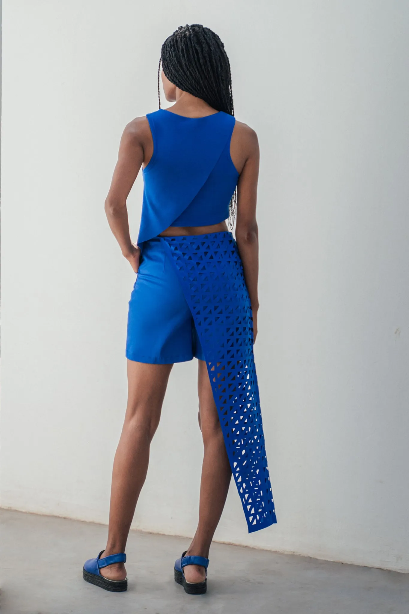 Laser cut deconstructed shorts