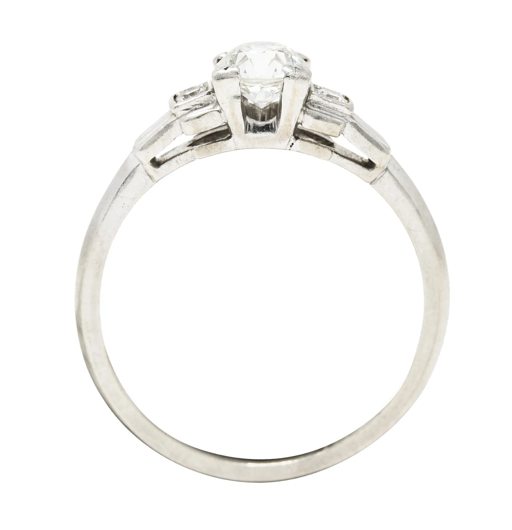 Late Art Deco 0.50 CTW Old European Cut Diamond Platinum Stepped Vintage Engagement Ring
