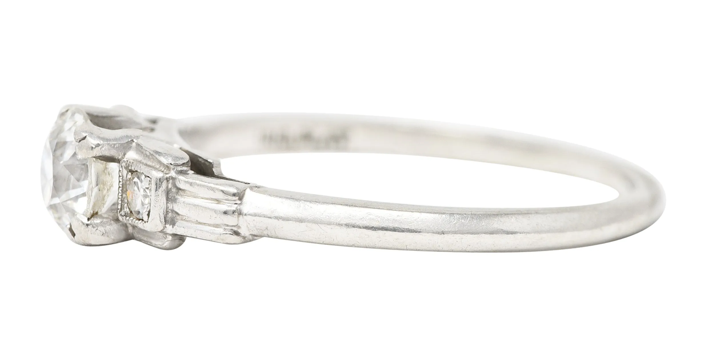 Late Art Deco 0.50 CTW Old European Cut Diamond Platinum Stepped Vintage Engagement Ring