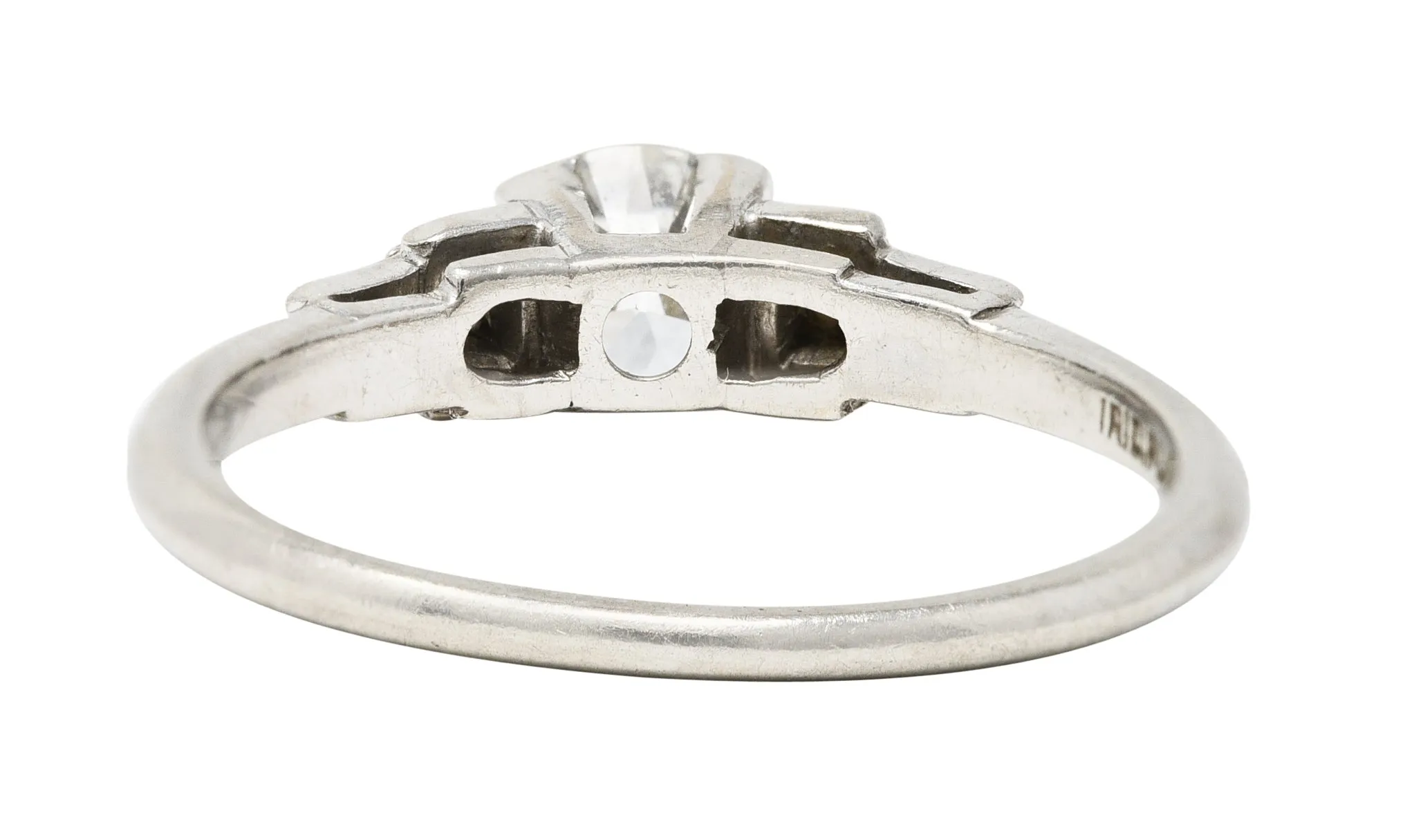Late Art Deco 0.50 CTW Old European Cut Diamond Platinum Stepped Vintage Engagement Ring