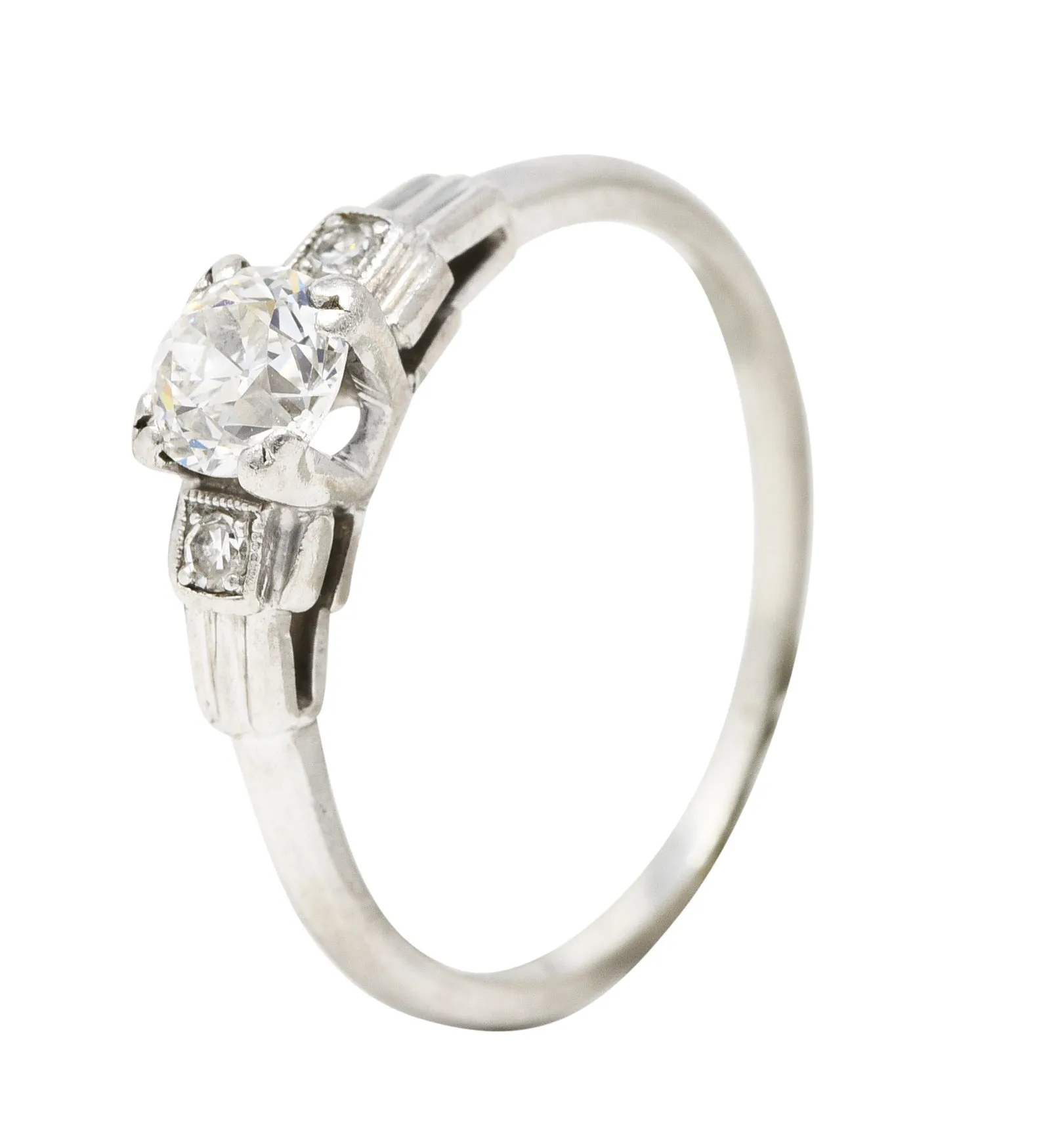 Late Art Deco 0.50 CTW Old European Cut Diamond Platinum Stepped Vintage Engagement Ring