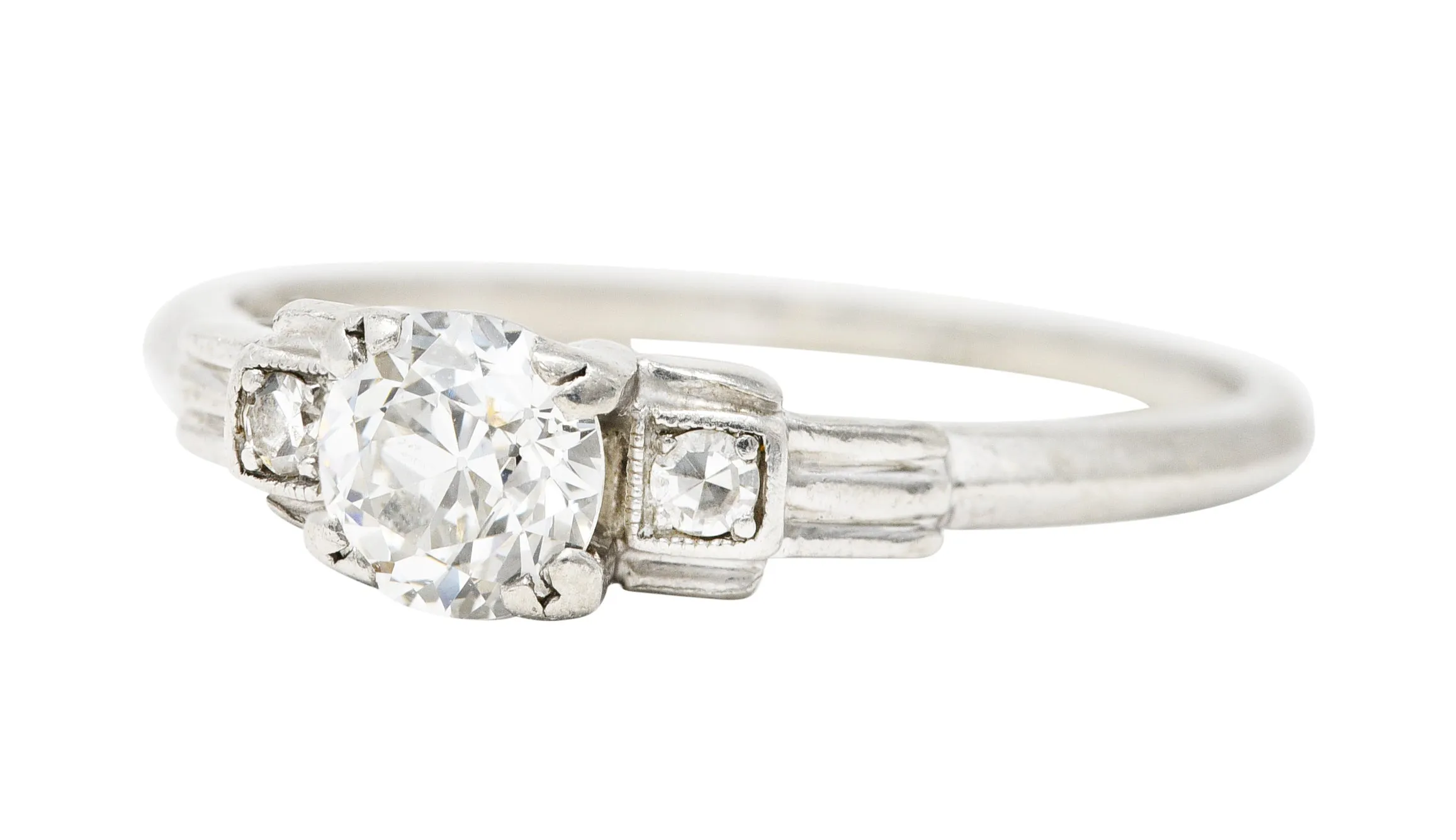 Late Art Deco 0.50 CTW Old European Cut Diamond Platinum Stepped Vintage Engagement Ring