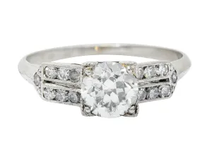 Late Art Deco 0.93 CTW Diamond Platinum Engagement Ring