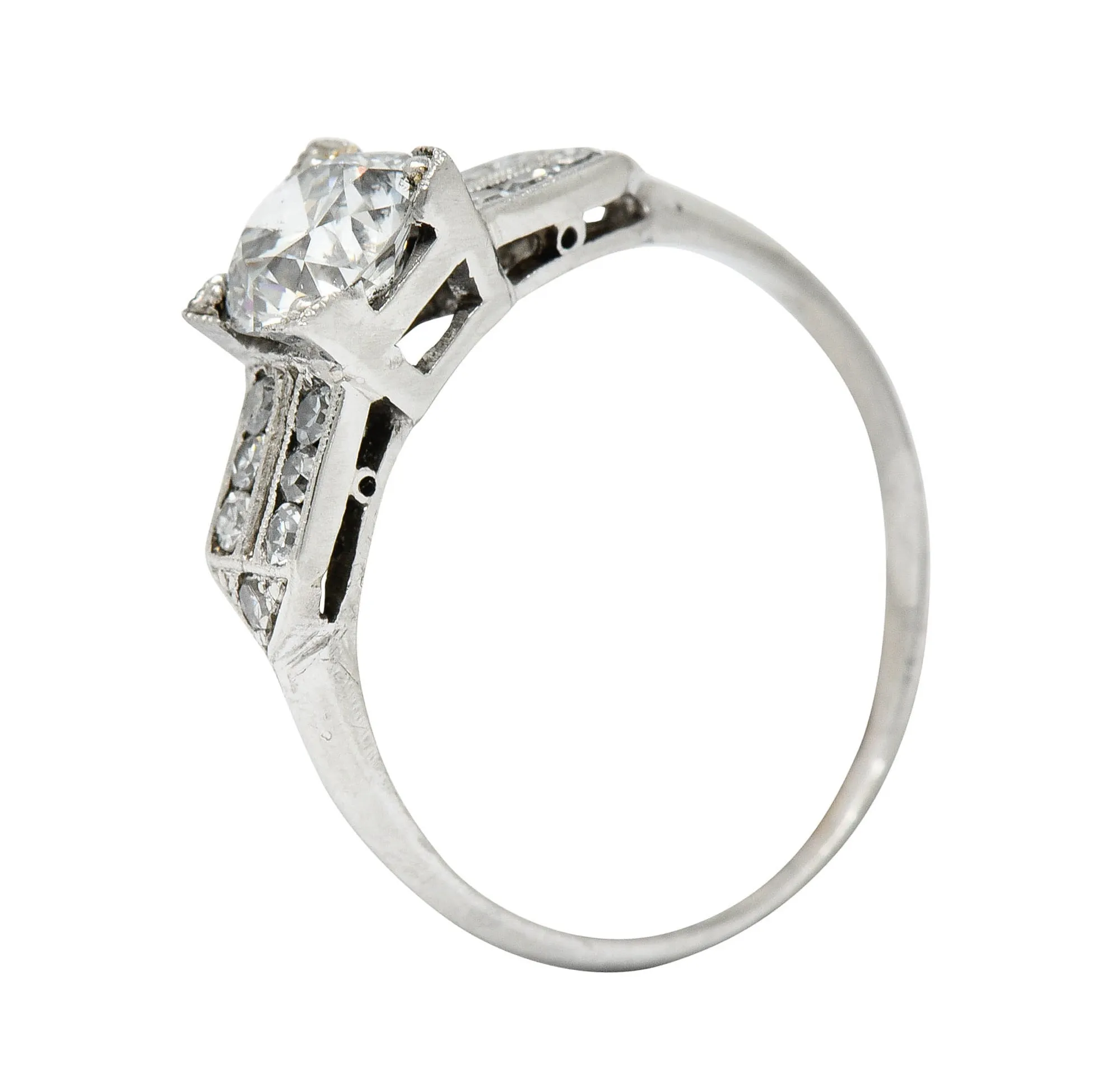 Late Art Deco 0.93 CTW Diamond Platinum Engagement Ring