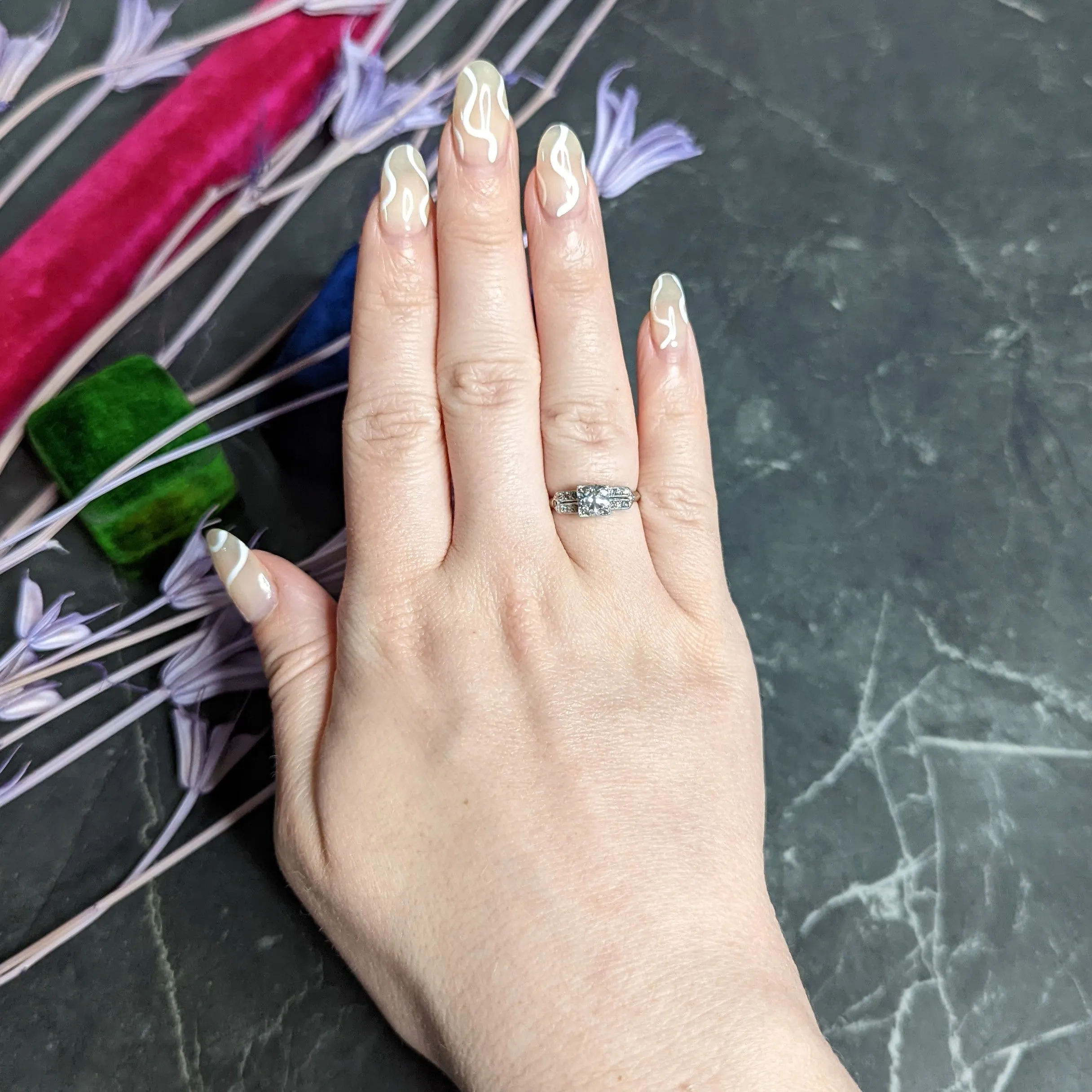 Late Art Deco 0.93 CTW Diamond Platinum Engagement Ring