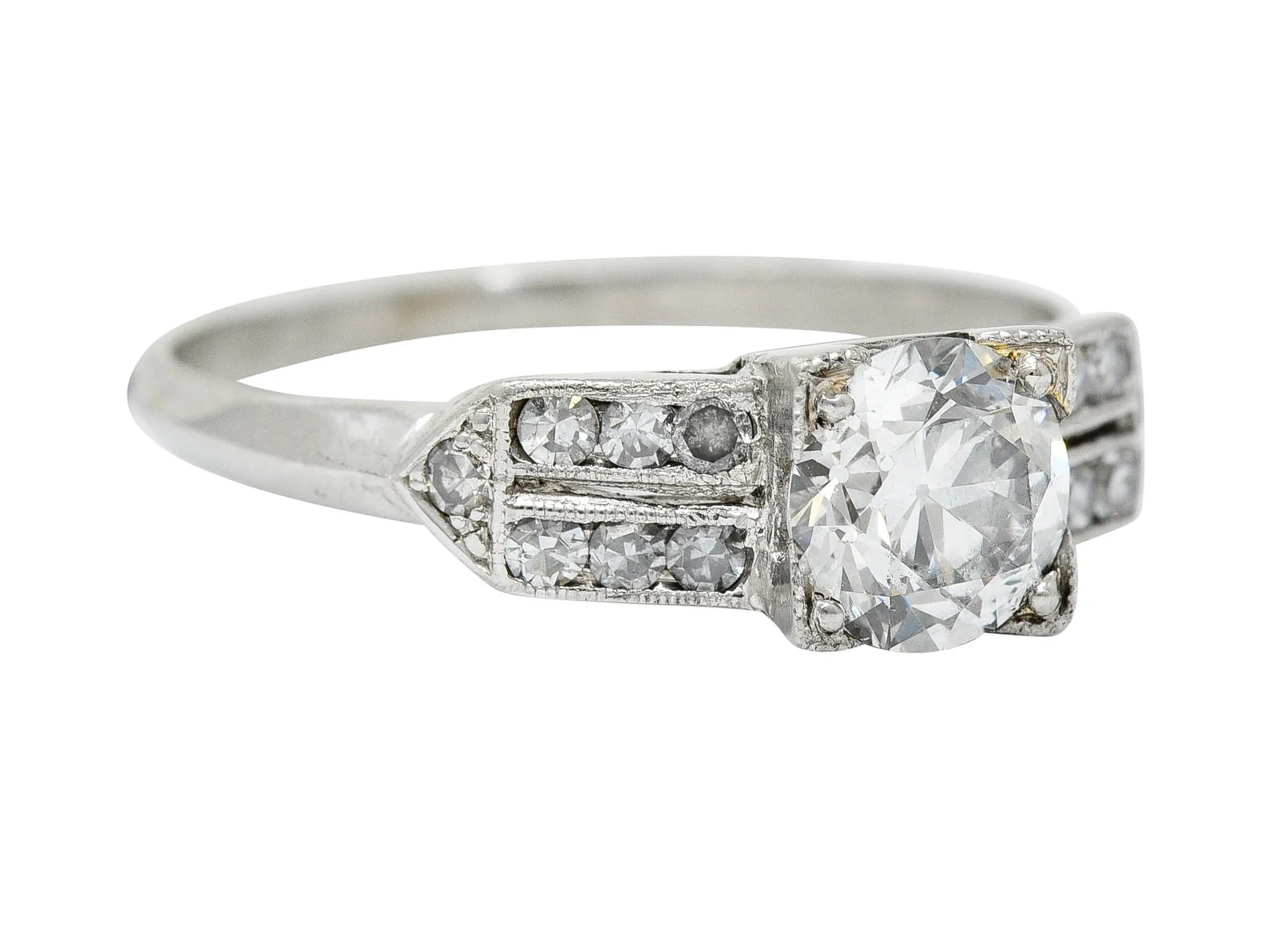 Late Art Deco 0.93 CTW Diamond Platinum Engagement Ring