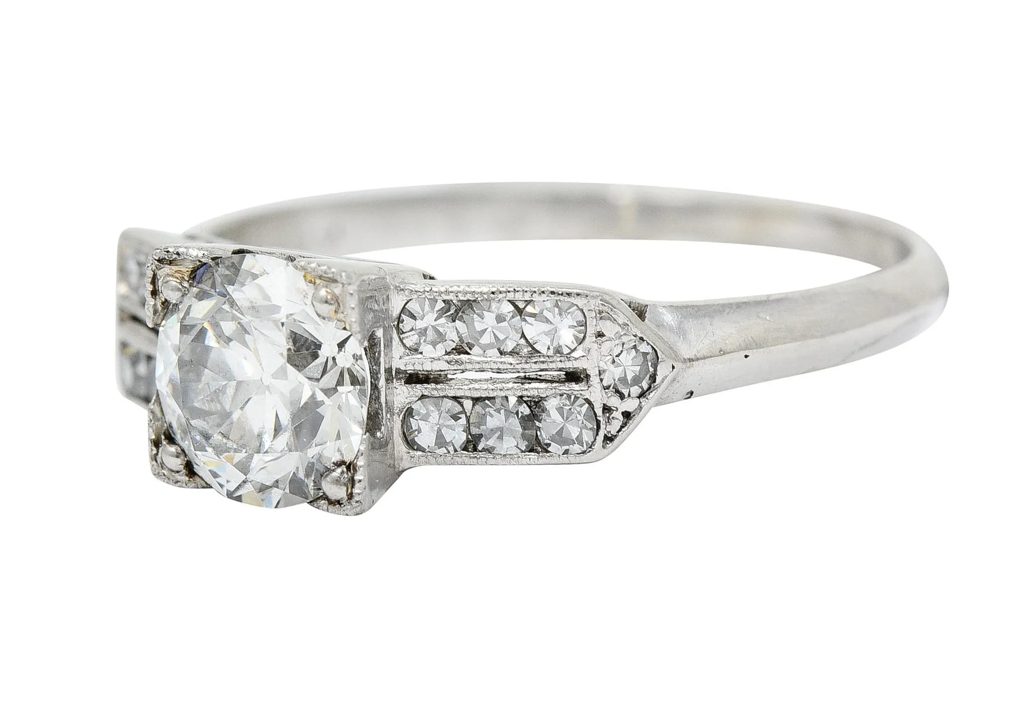 Late Art Deco 0.93 CTW Diamond Platinum Engagement Ring
