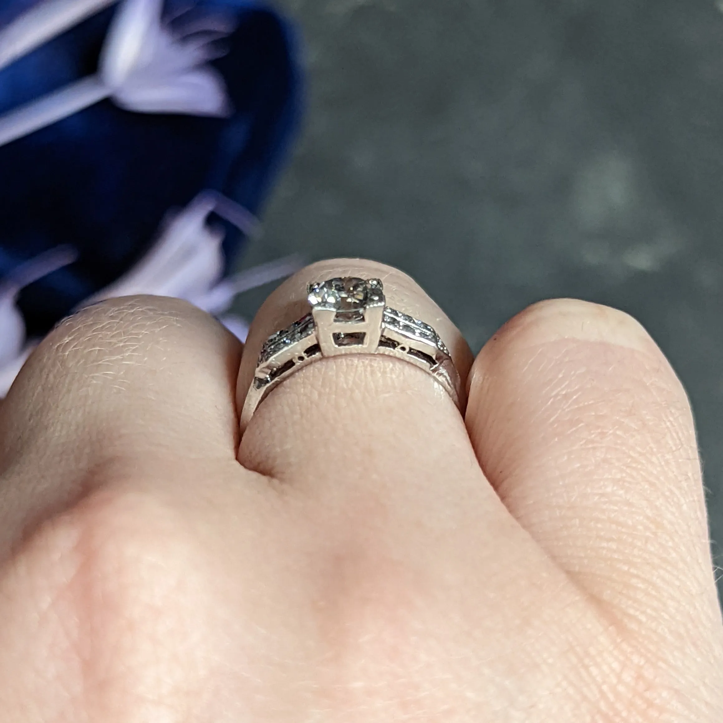 Late Art Deco 0.93 CTW Diamond Platinum Engagement Ring