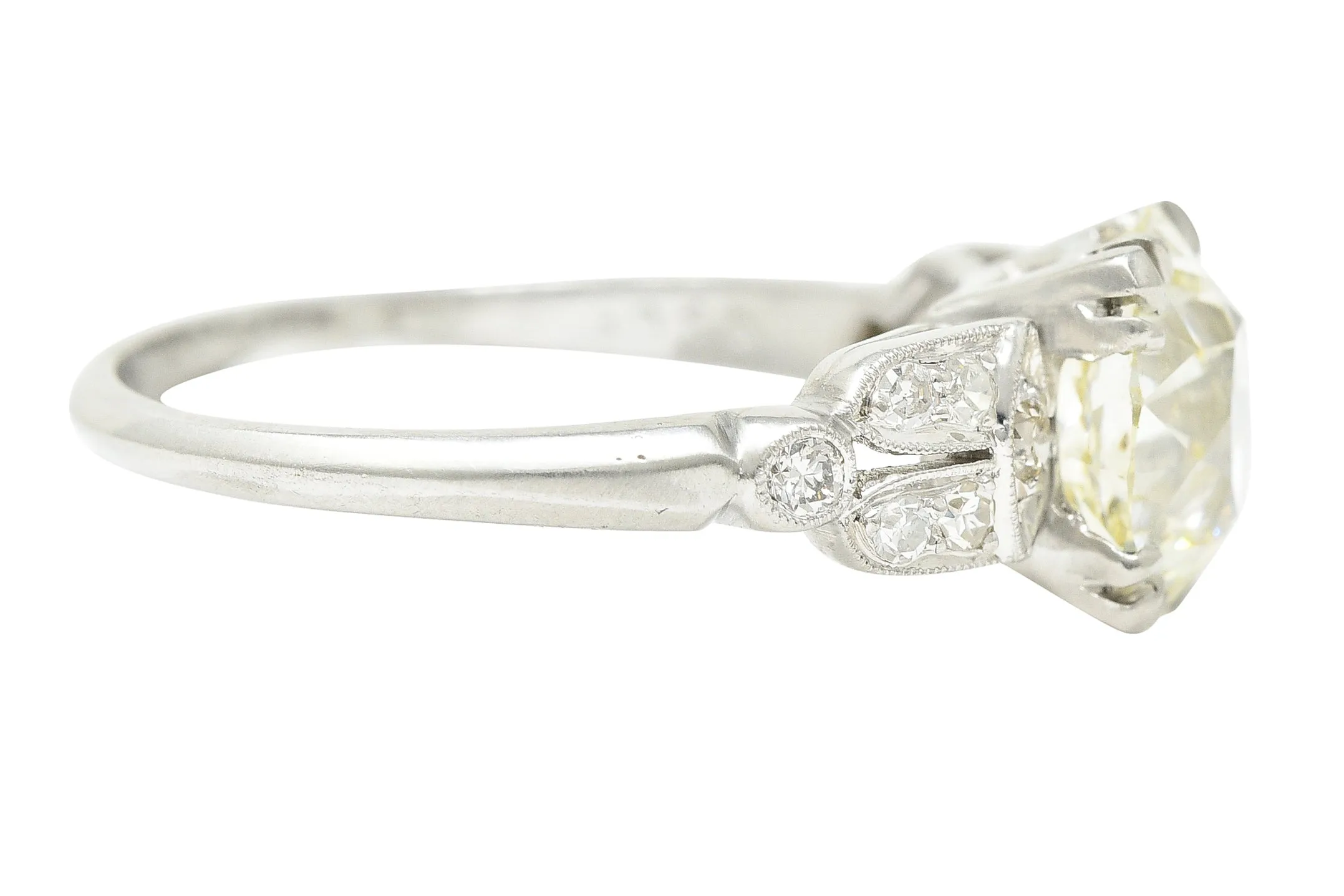 Late Art Deco 2.60 CTW Old European Cut Diamond Platinum Arch Engagement Ring