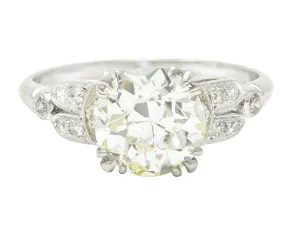 Late Art Deco 2.60 CTW Old European Cut Diamond Platinum Arch Engagement Ring